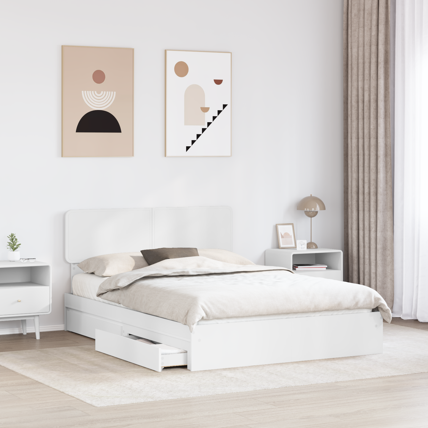 Storage Bed with Headboard White 140 x 200 cm Engineered Wood