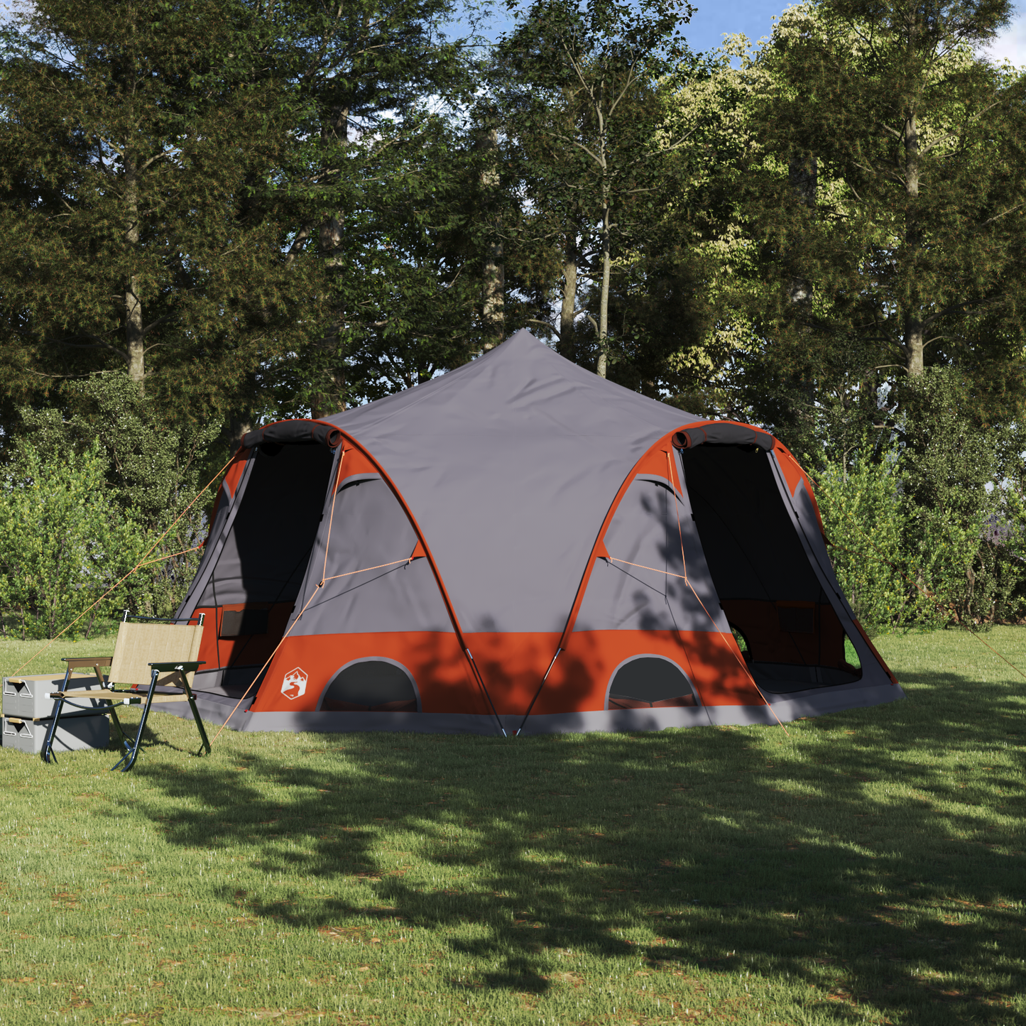 Dome Tent 4-Person with Roof Grey and Orange 505 x 450 x 248 cm