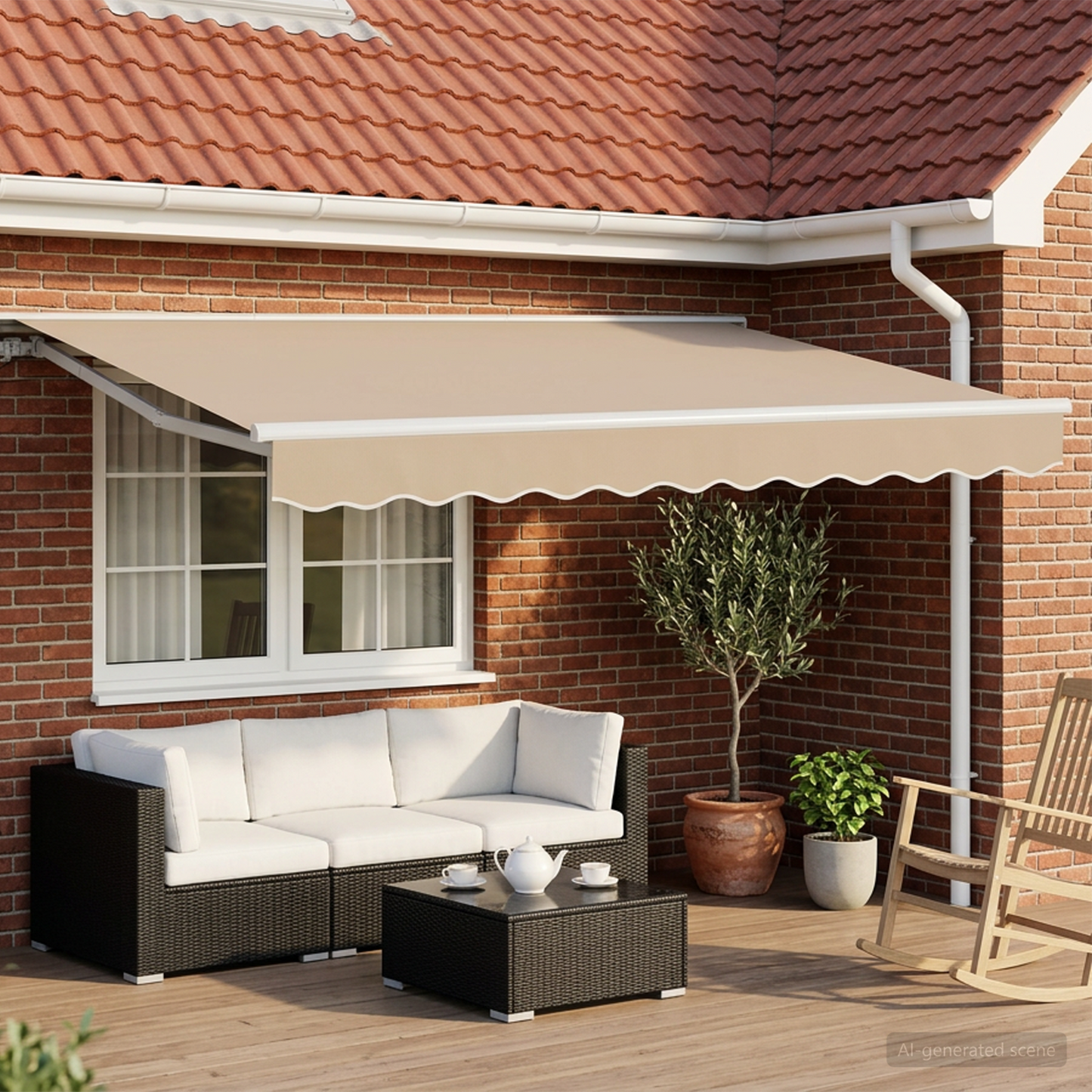 Electric Retractable Awning Beige and White 3.5 x 2.5 m