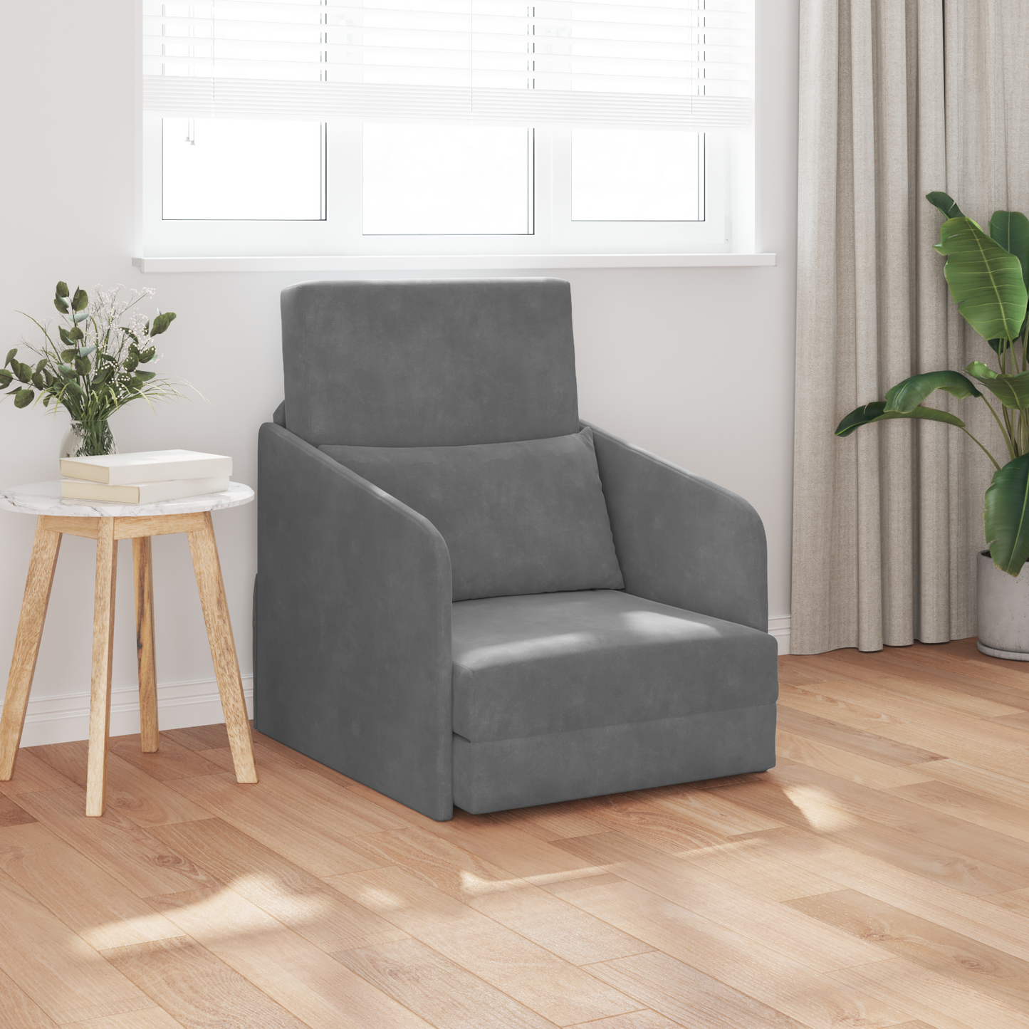 Folding Sofa Bed Dark Grey 65 x 80 x 83 cm Velvet