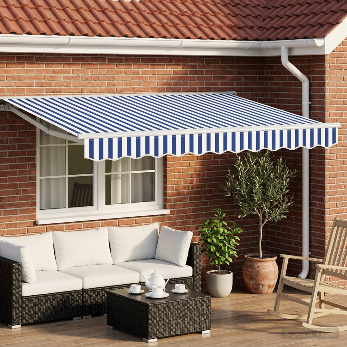 Manual Awning Frame with LEDs Blue and White 2.5 x 2 m