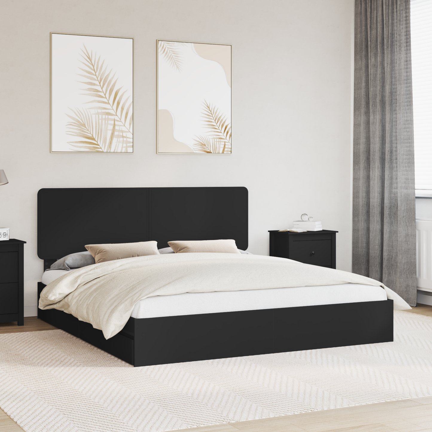 Storage Bed with Headboard Black 200 x 200 cm Engineered Wood