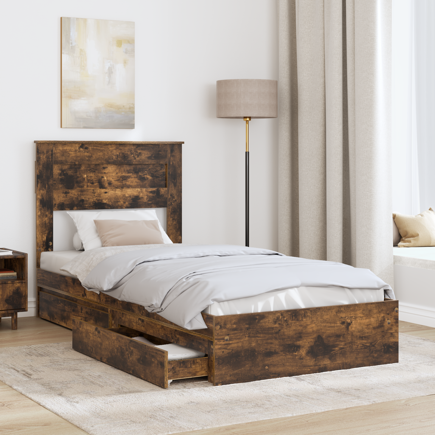Storage Bed with Drawer Smoked Oak 75 x 190 cm Engineered Wood