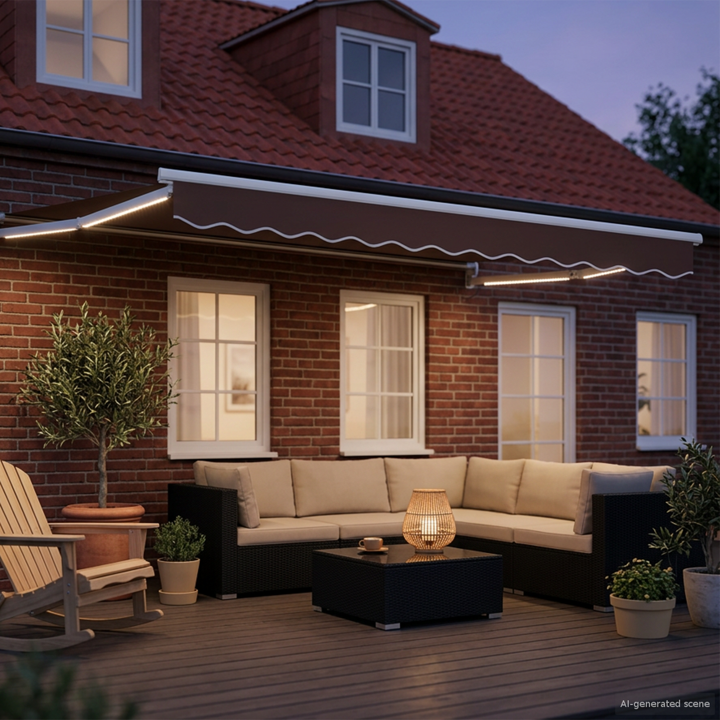 Manual Retractable Awning with LEDs Brown and White 3.5 x 2 m