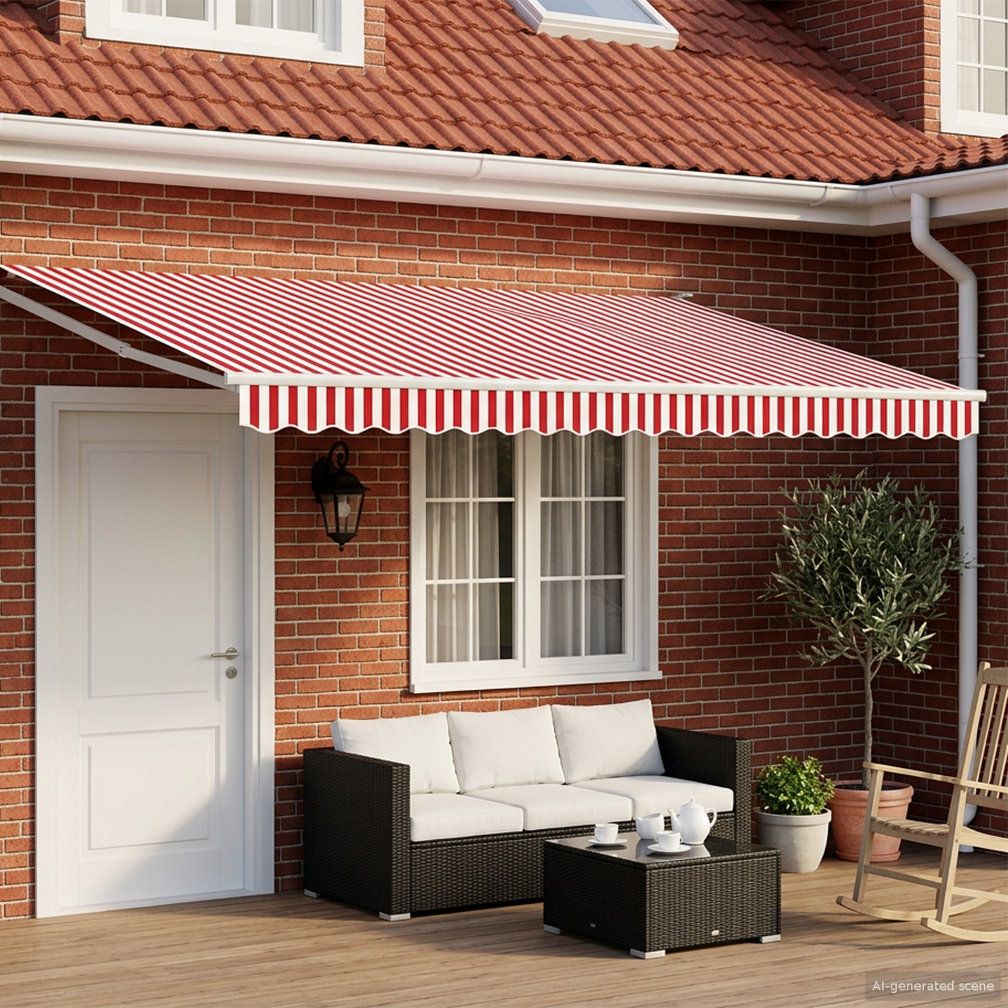 Electric Retractable Awning Red and White 5 x 3 m