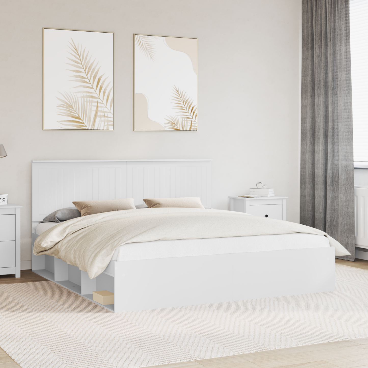 Bed Frame with Headboard White 180 x 200 cm Solid Pine Wood