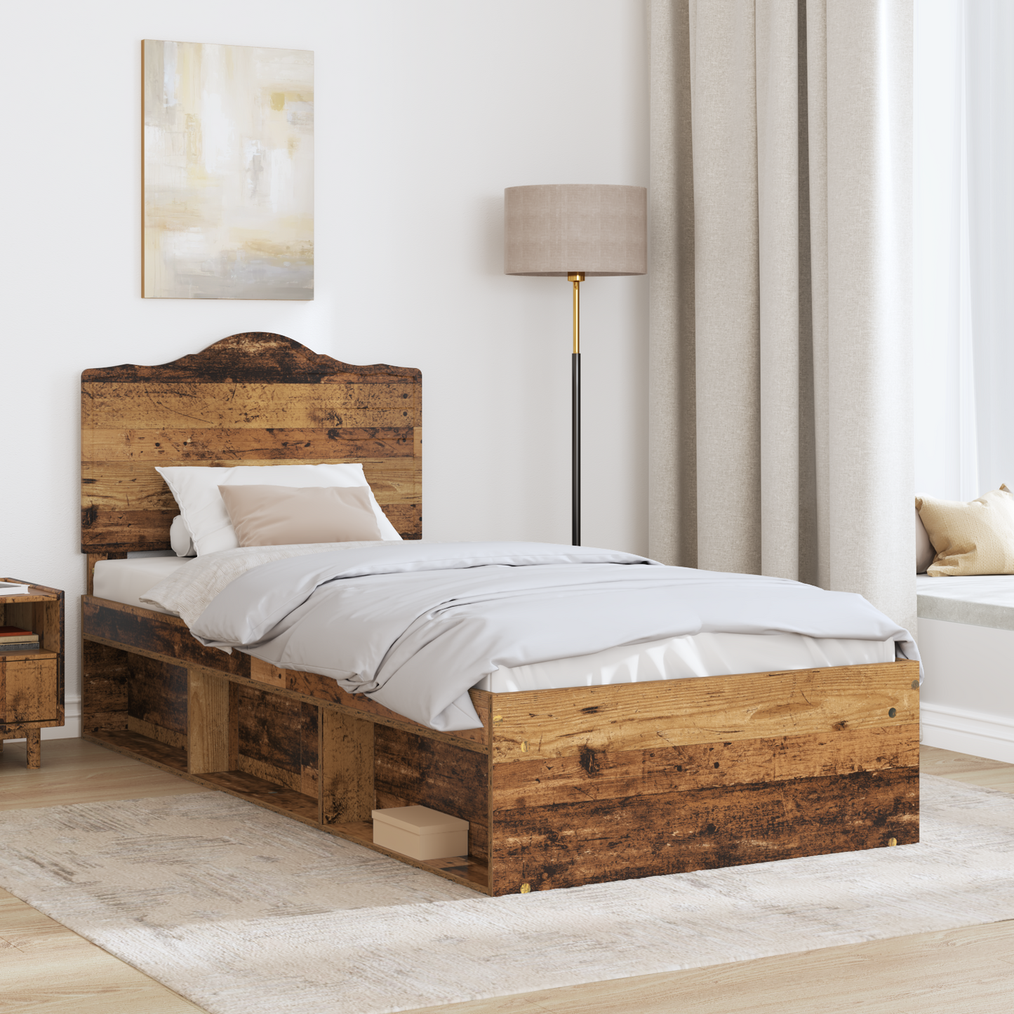 Bed Frame with Headboard Old Wood 90 x 200 cm Solid Pine Wood