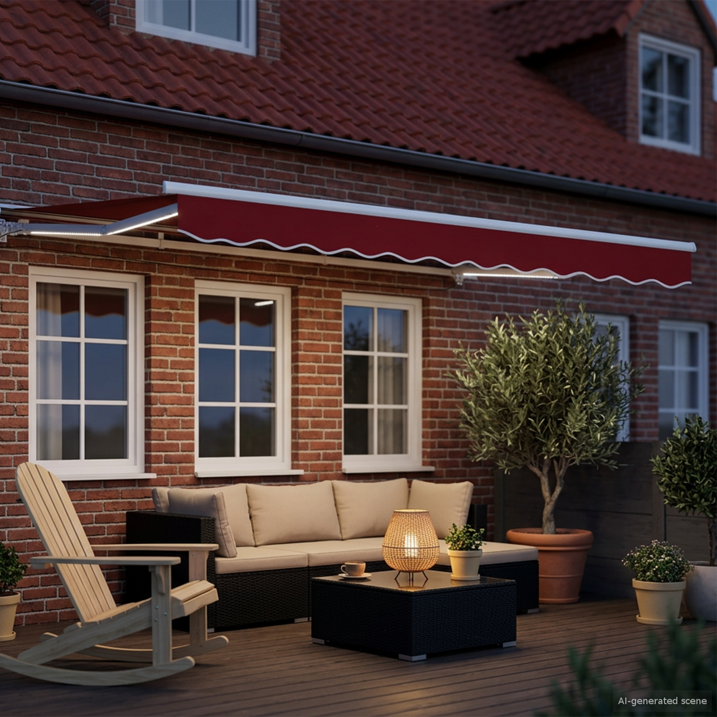 Manual Awning Frame with LEDs Red and White 3 x 2.5 m