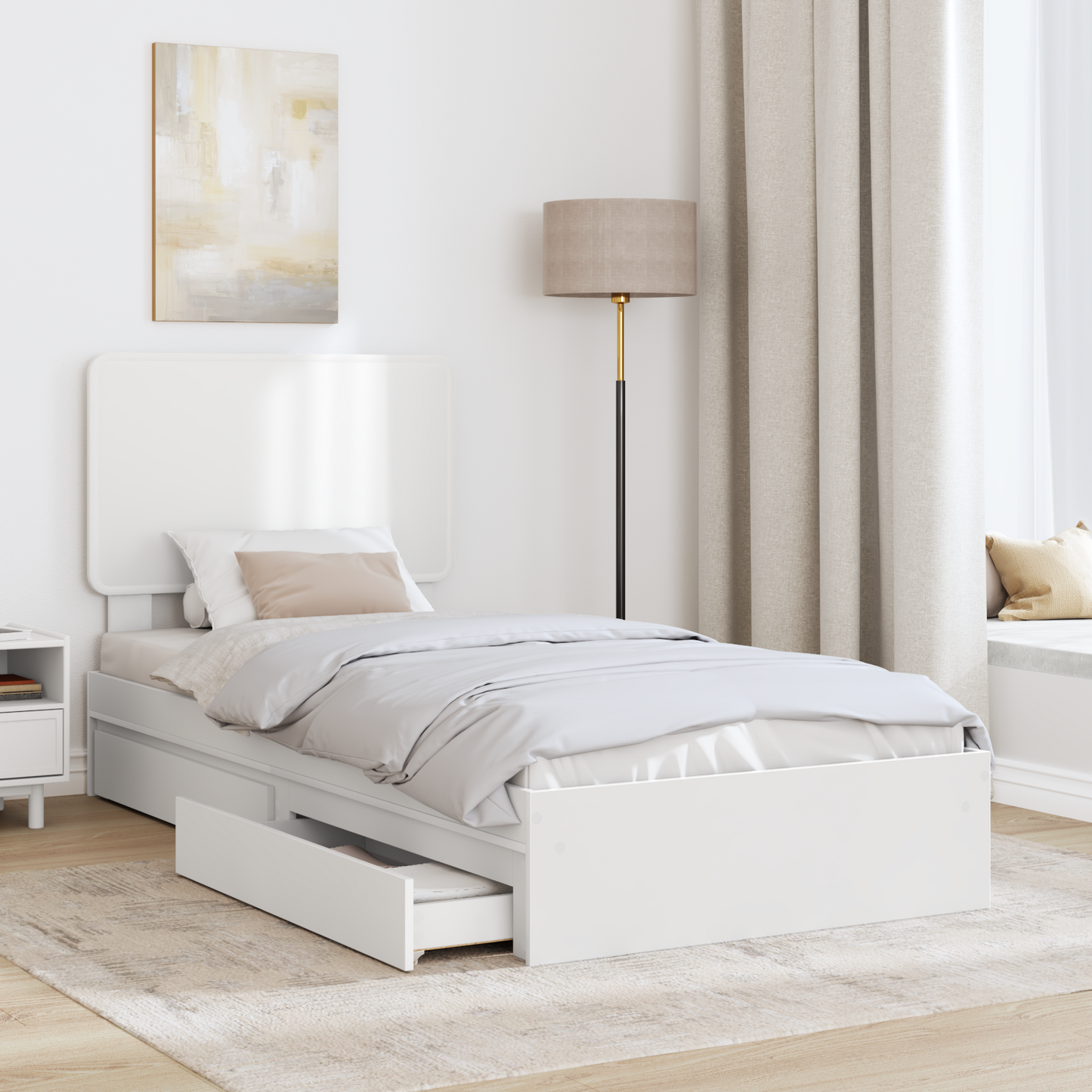 Storage Bed with Headboard White 75 x 190 cm Engineered Wood