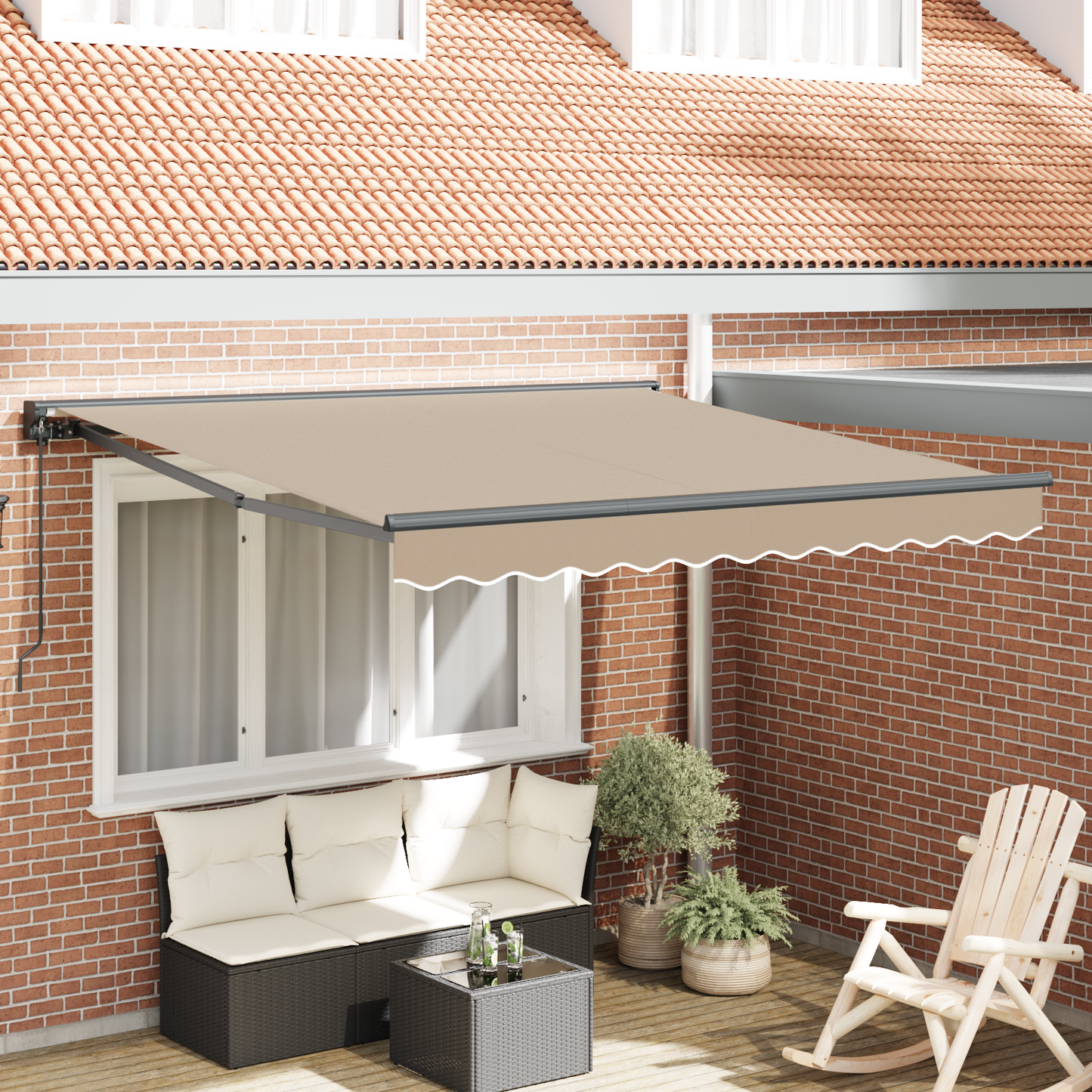 Awning Frame Beige 350 x 250 cm Polyester with PU coating