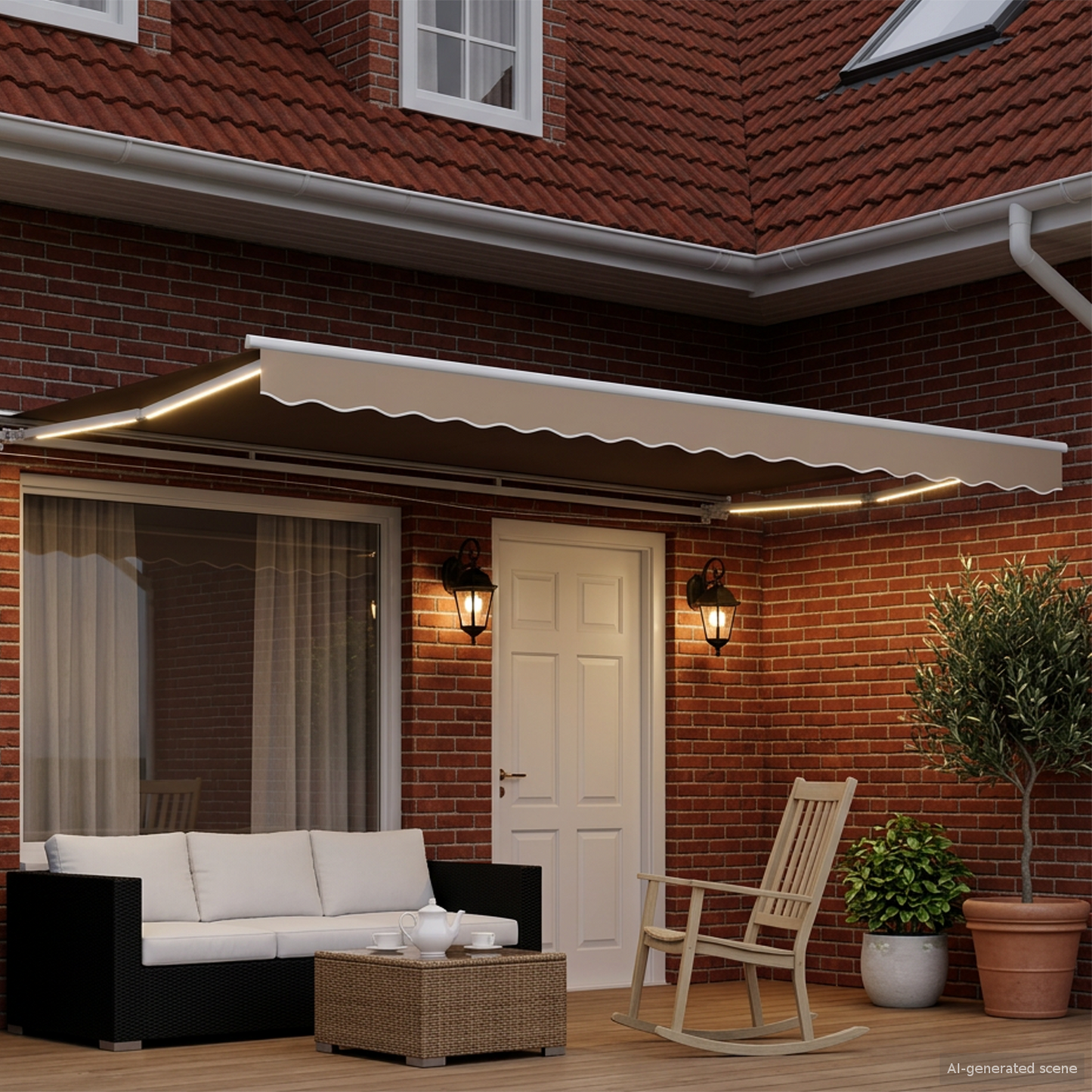 Manual Awning Frame with LEDs Beige and White 4 x 3.5 m
