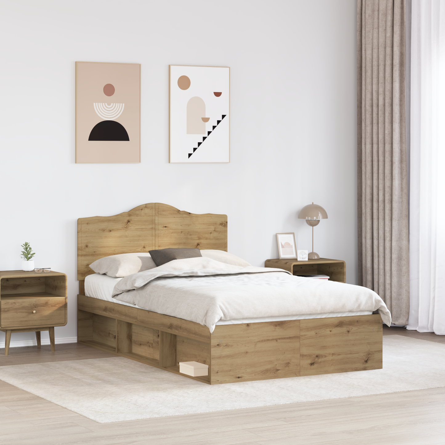 Bed Frame Artisian Oak 135 x 190 cm Solid Pine Wood