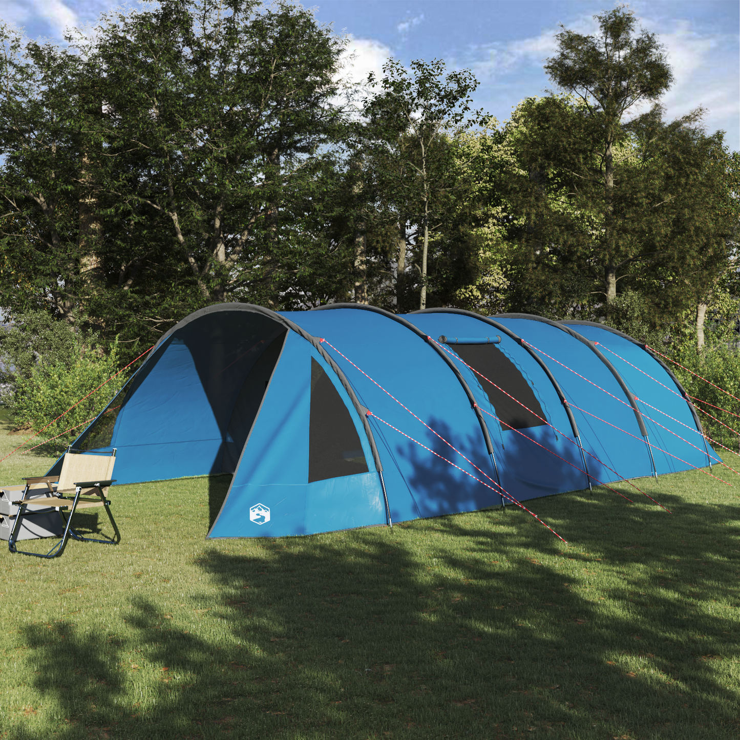 Tunnel Tent 6-Person with Roof Blue and Grey 890 x 470 x 220 cm