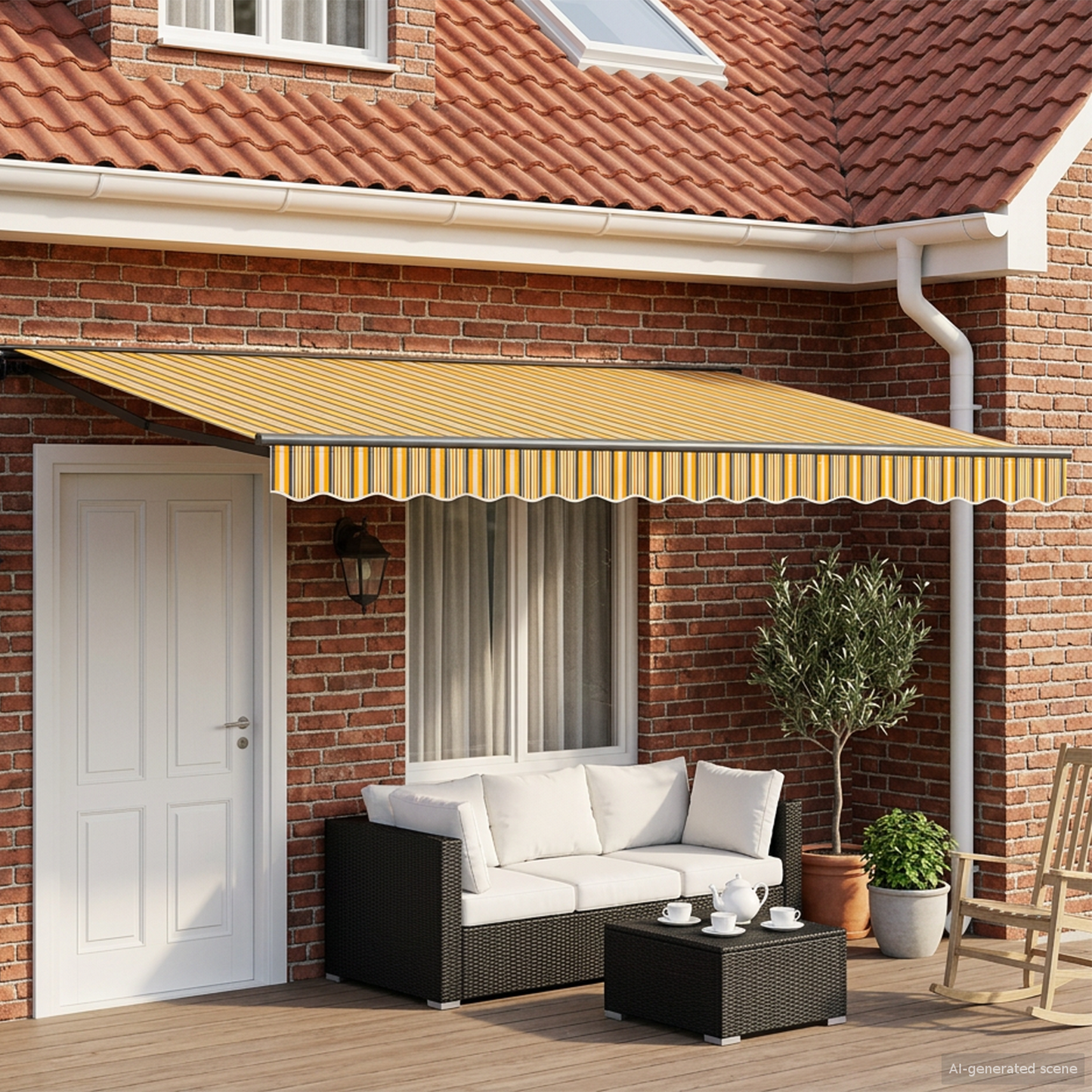 Manual Retractable Awning Yellow, Grey and White 4.5 x 3.5 m