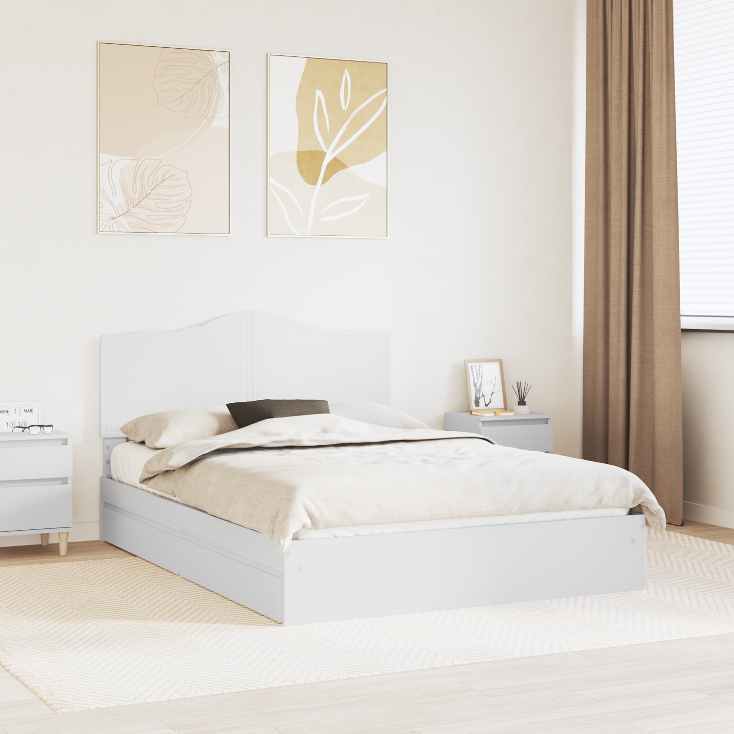 Storage Bed with Headboard White 140 x 200 cm Engineered Wood