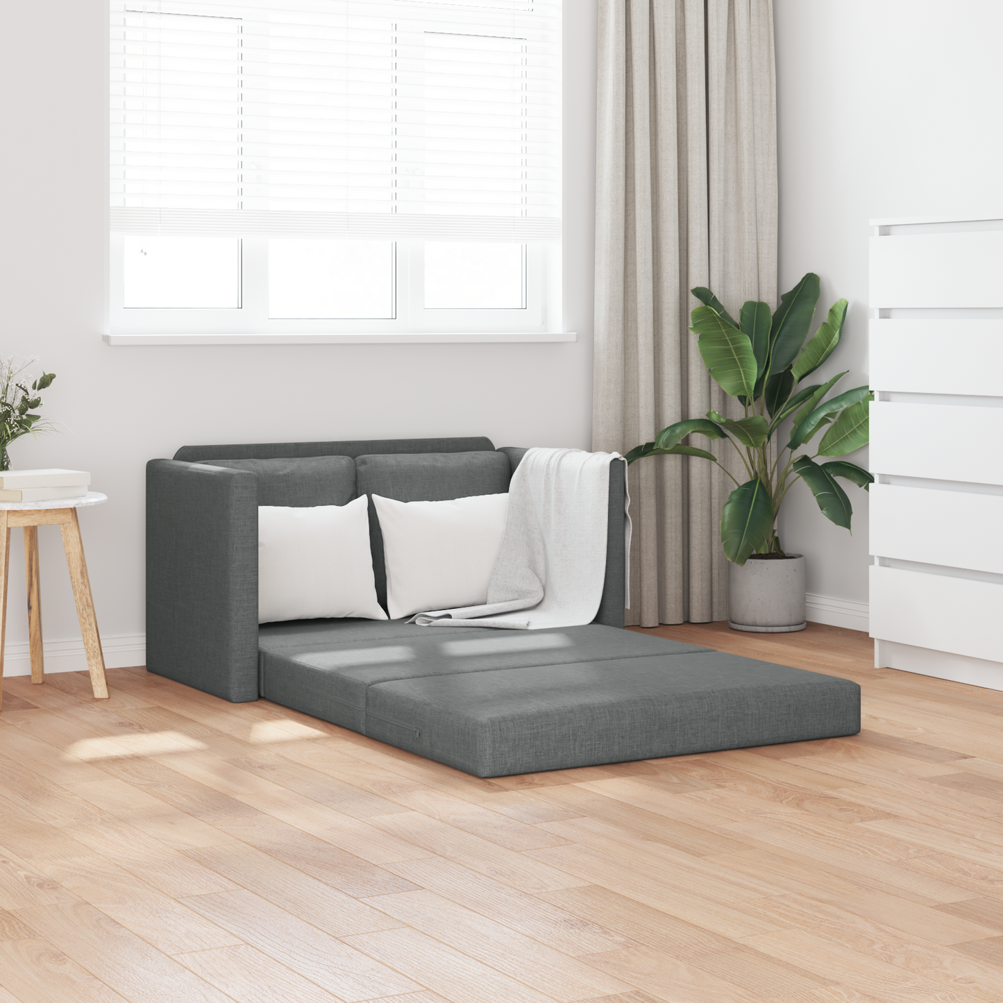 Folding Sofa Bed Dark Grey 112 x 60 x 55 cm Fabric