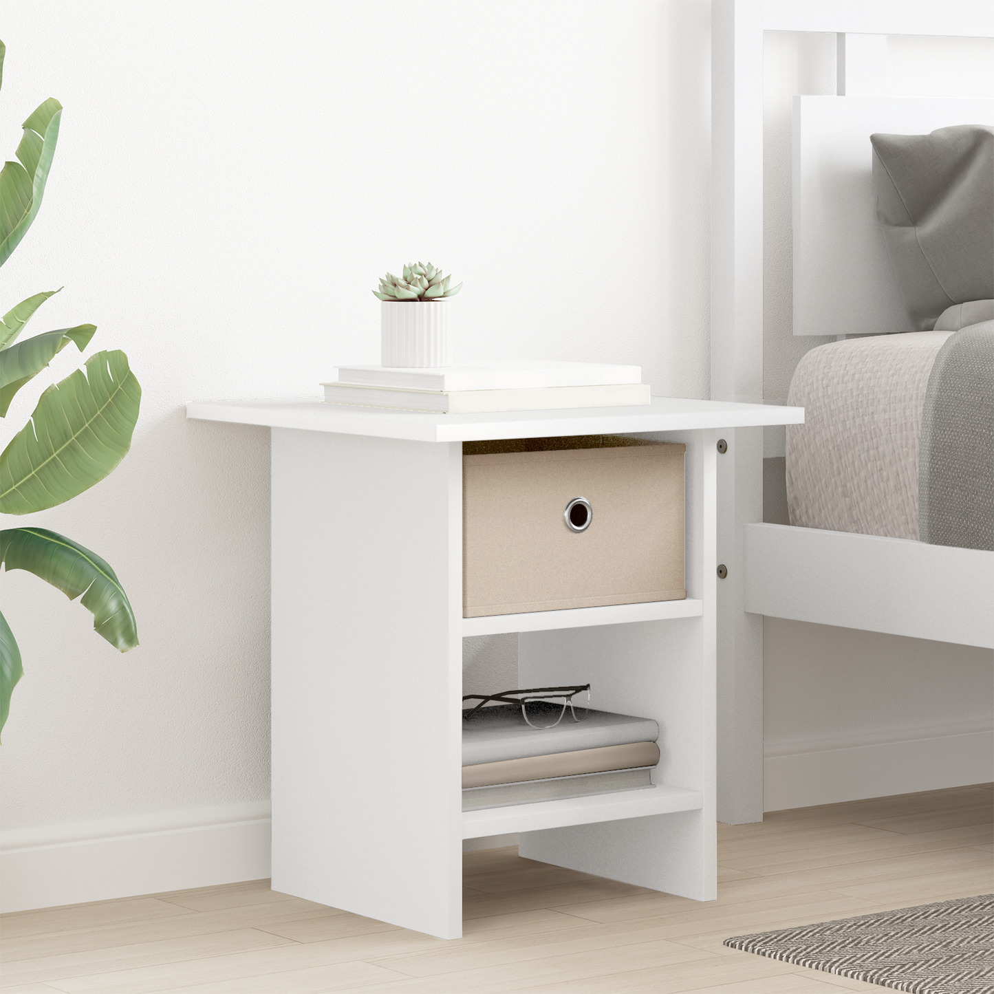 Bedside Table with Drawer White 41 x 40 x 45 cm Engineered Wood