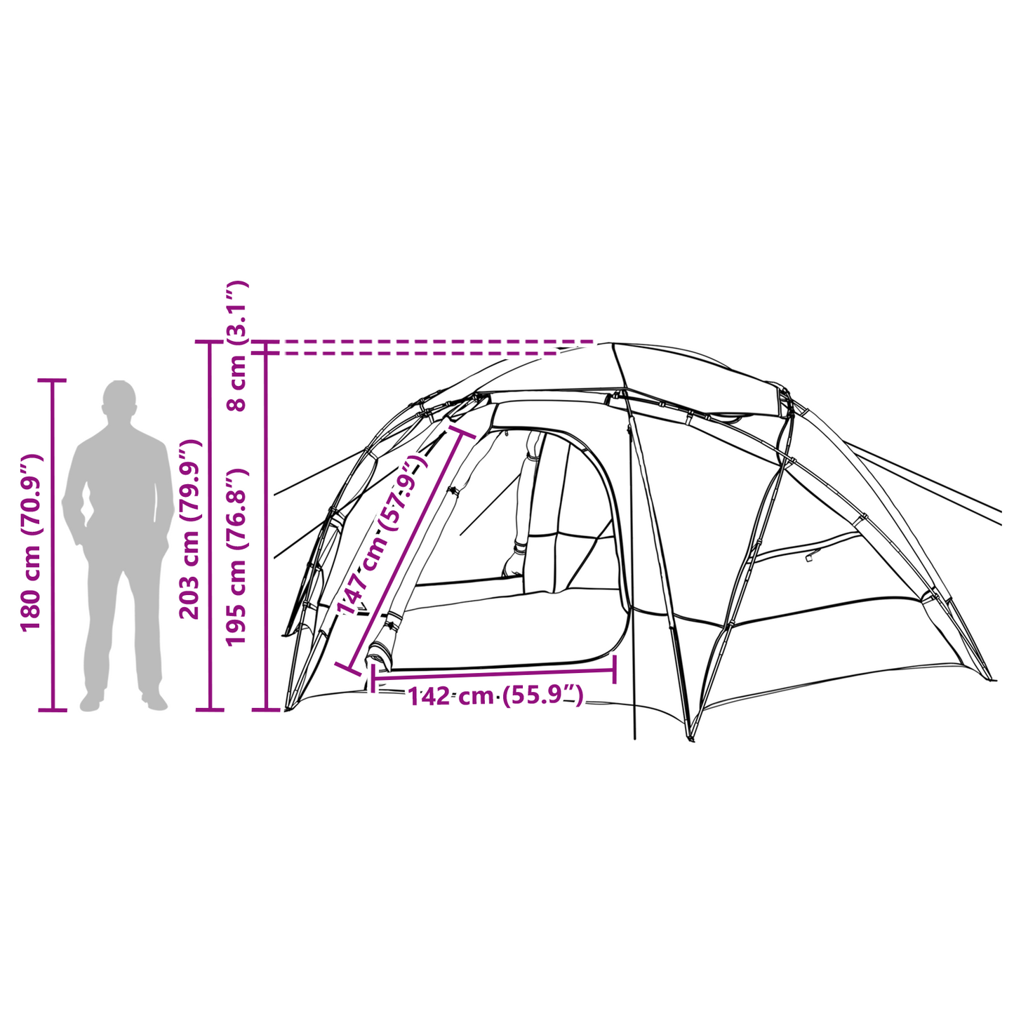 Dome Tent with Removable Rainfly Grey and Orange 8-Person