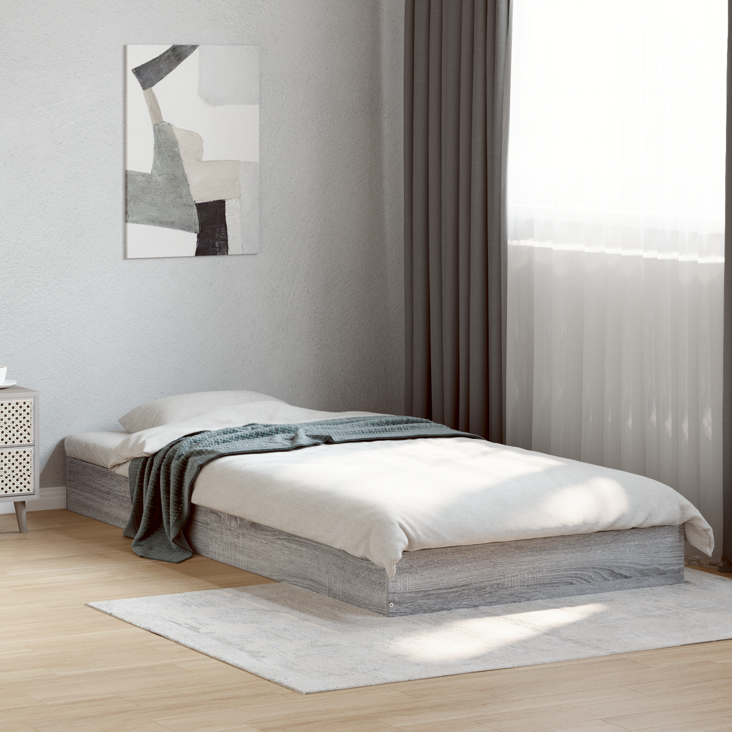 Floor Bed Frame Grey Sonoma 80 x 200 cm Engineered Wood