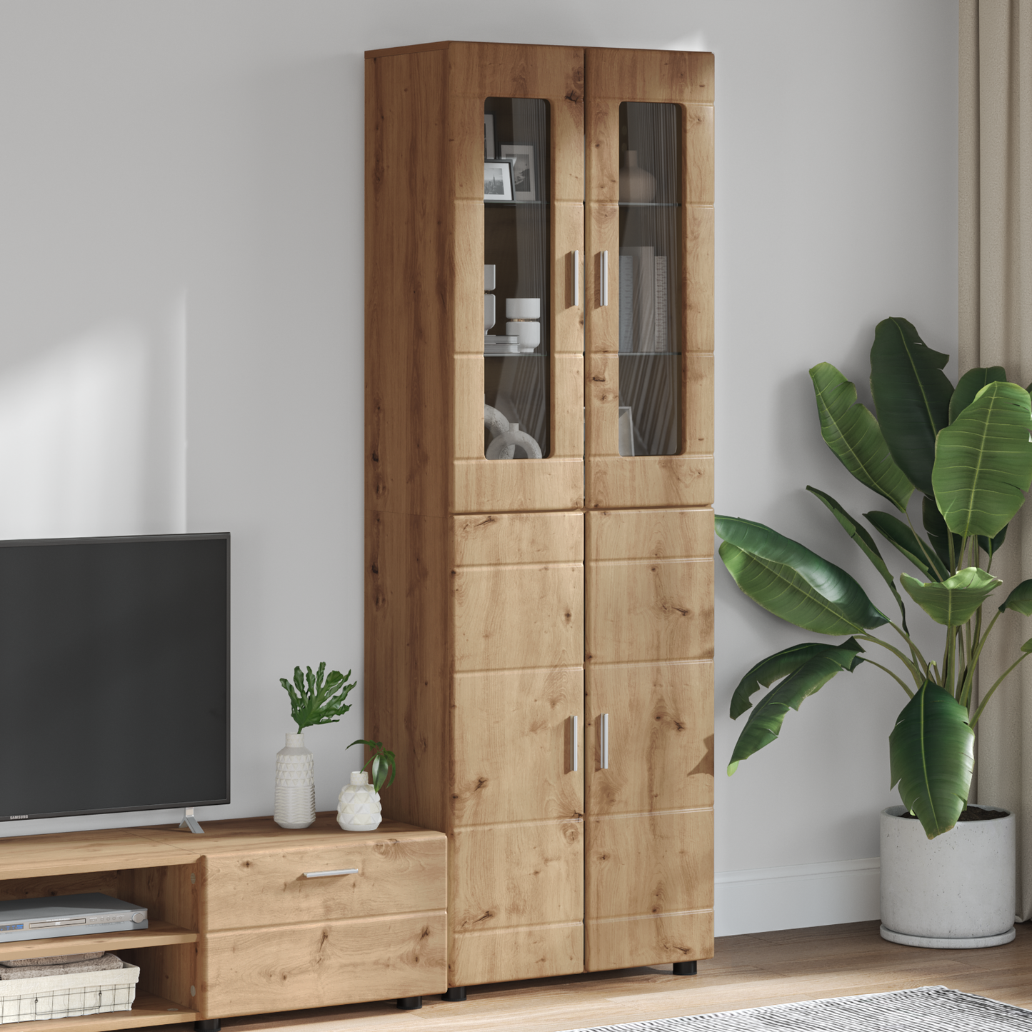 Highboard FLORIN 60 x 35 x 182 cm Artisan Oak Engineered Wood