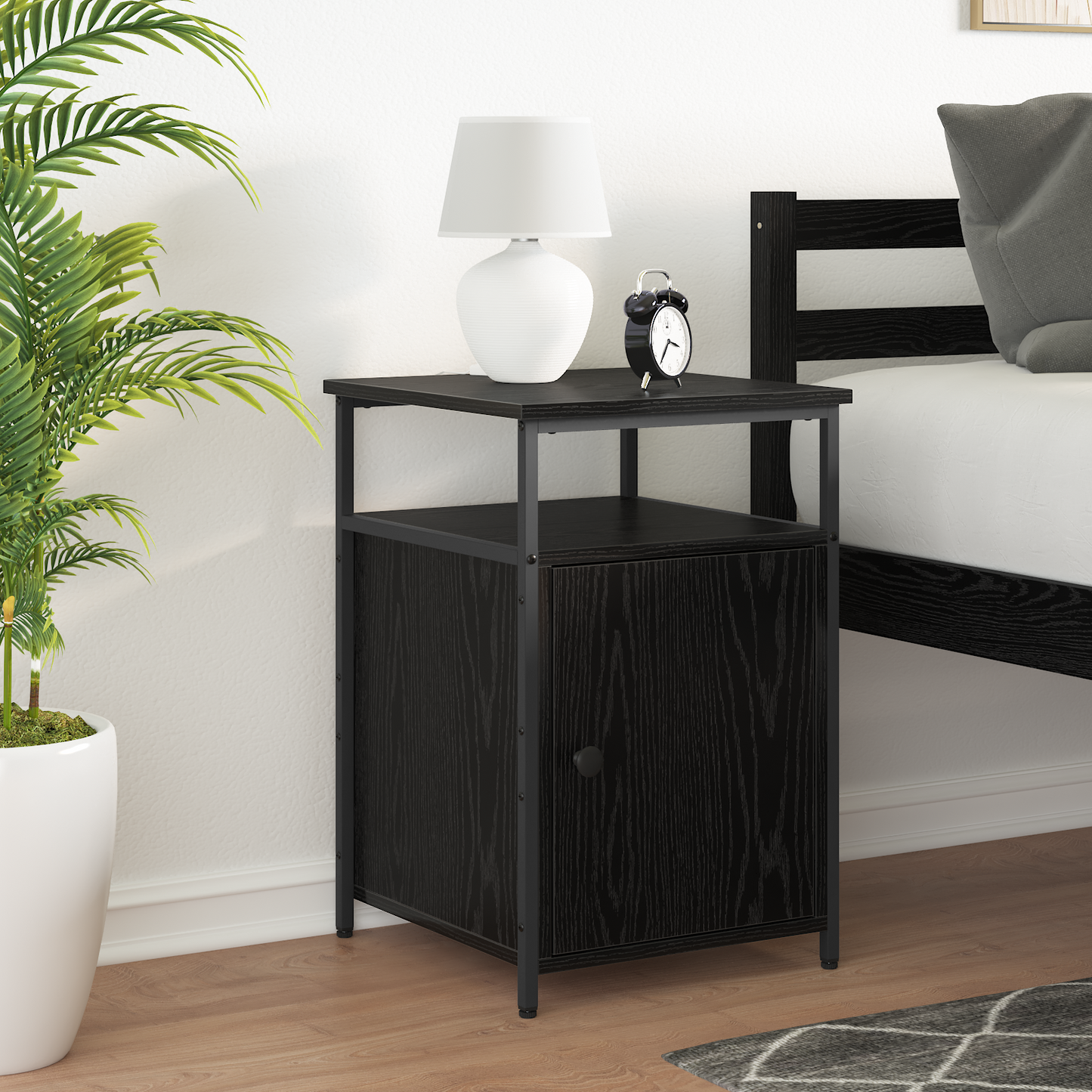 Bedside Cabinet with Drawer 2 pcs Black oak Engineered Wood