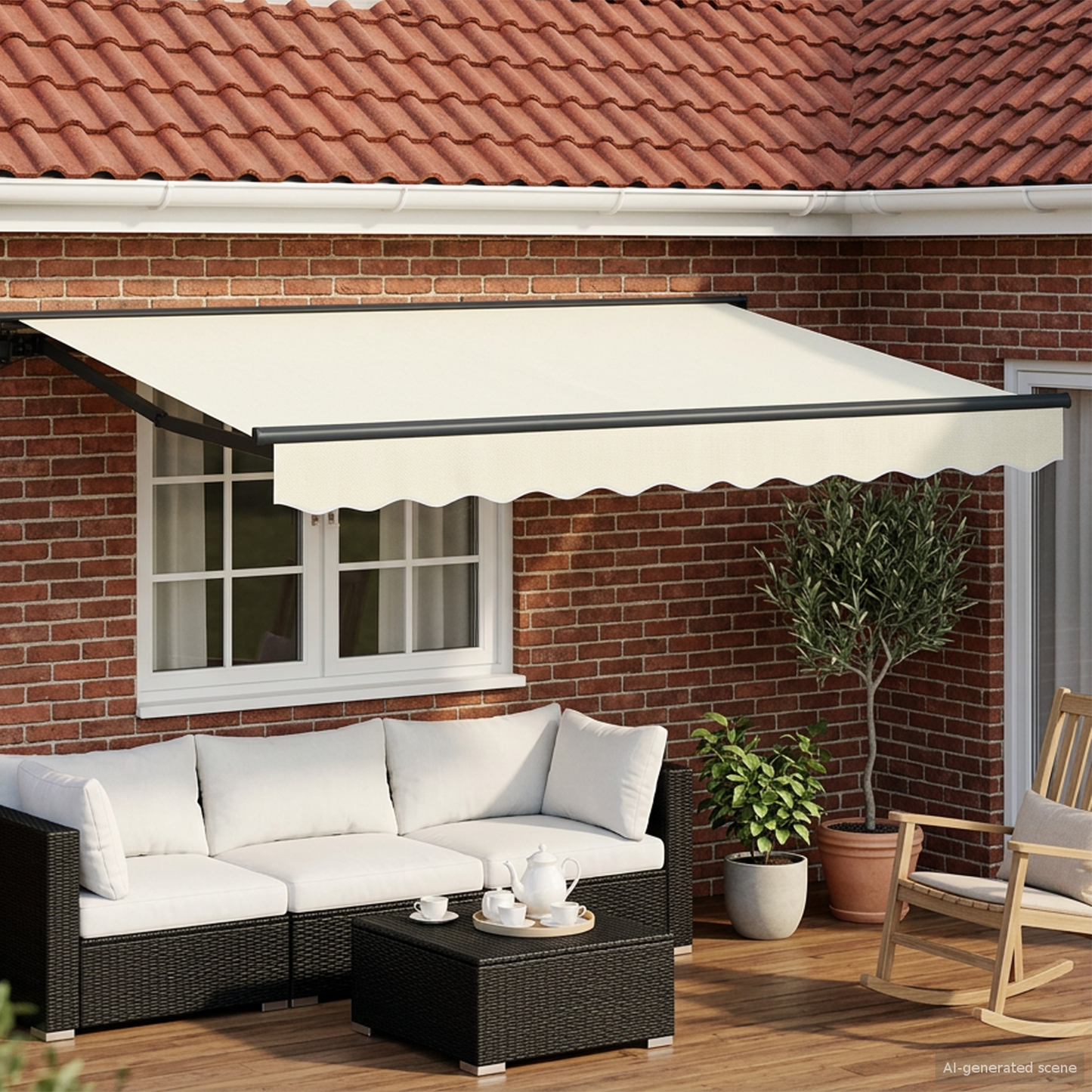 Manual Awning Frame with LEDs Cream and Anthracite 3.5 x 2 m
