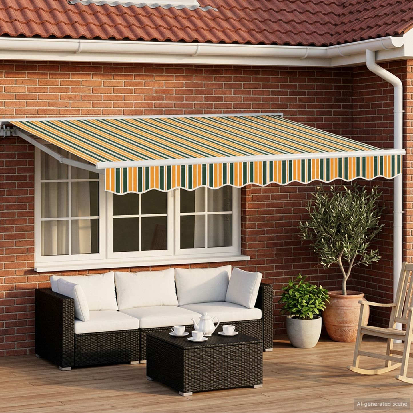 Manual Retractable Awning Green and Yellow 3.5 x 2.5 m
