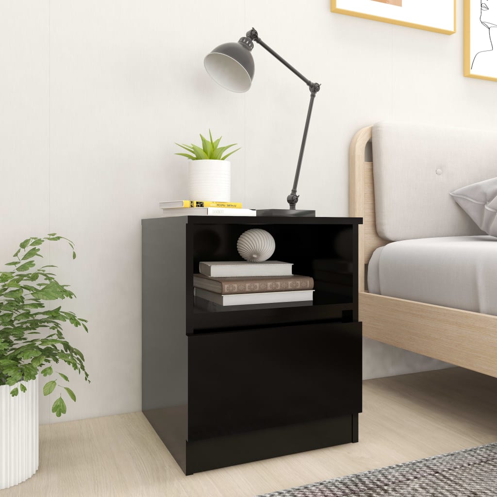 Bed Cabinet | Set of 2 | Black | Engineered Wood | Compact | Bed Cabinet