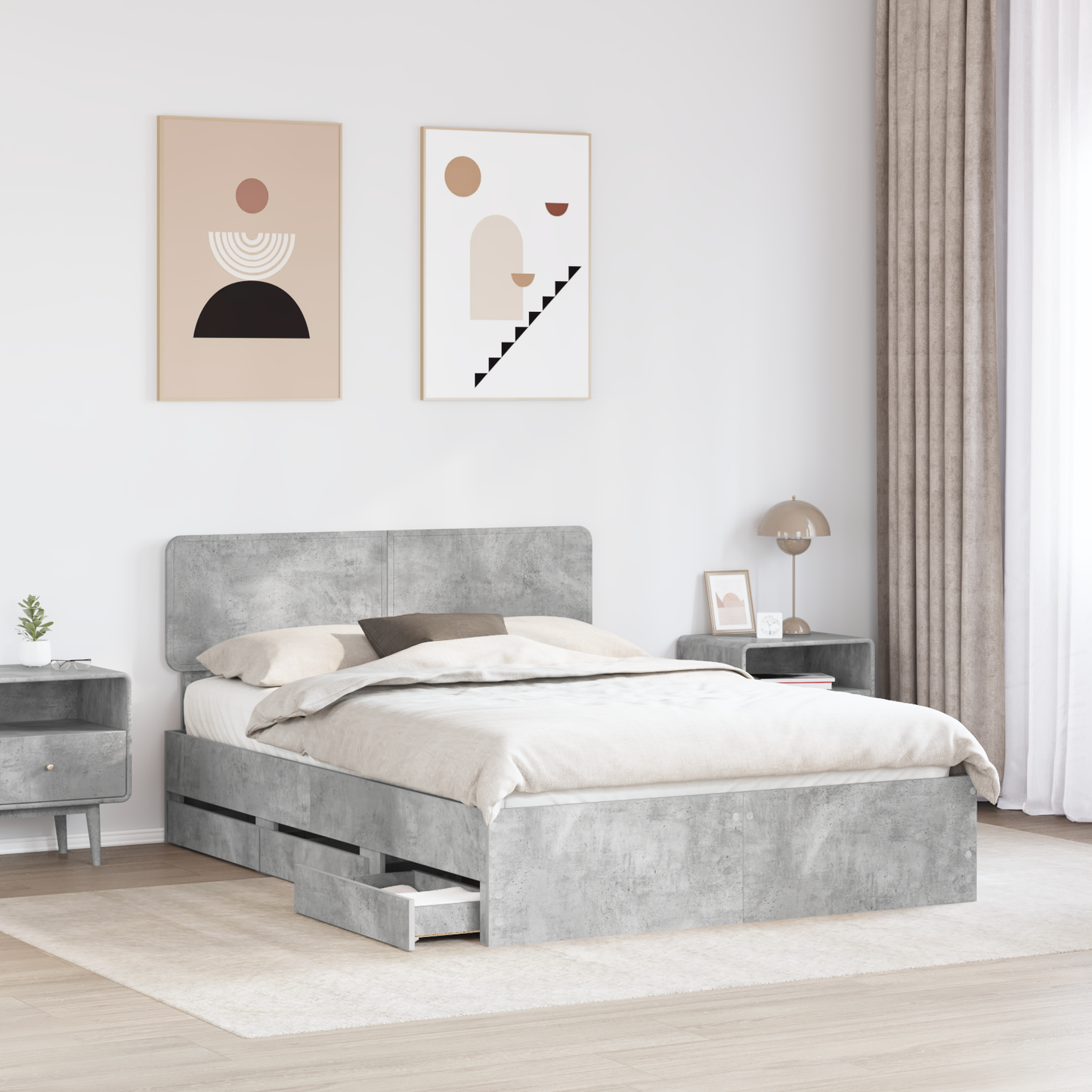 Bed Frame Concrete Grey 150 x 200 cm Engineered Wood