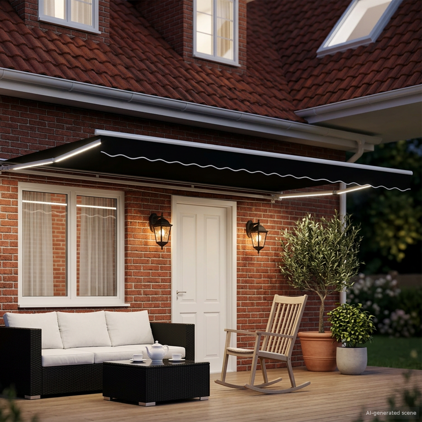 Manual Awning Frame with LEDs Black and White 4 x 3 m