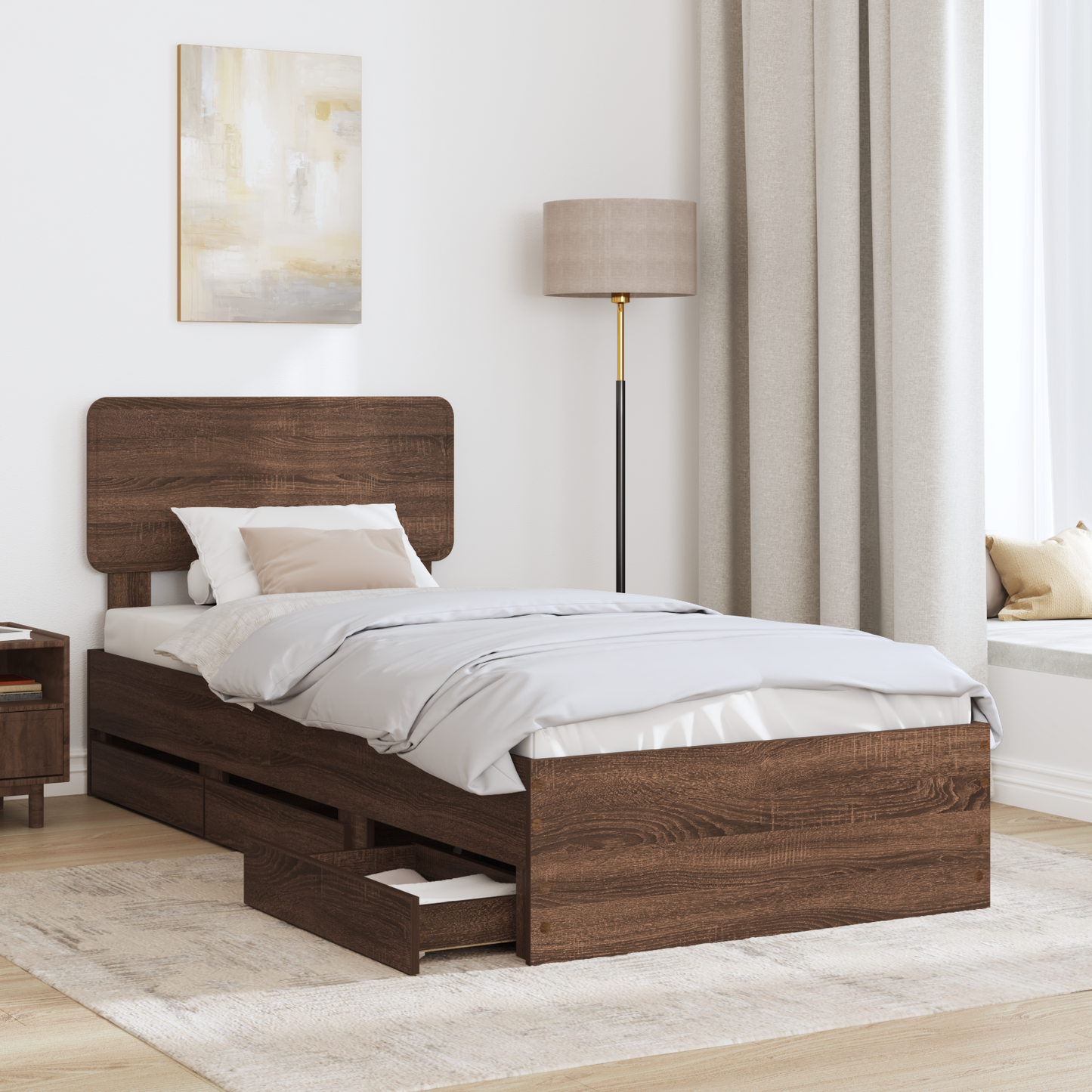 Bed Frame with Drawer Brown Oak 75 x 190 cm Engineered Wood