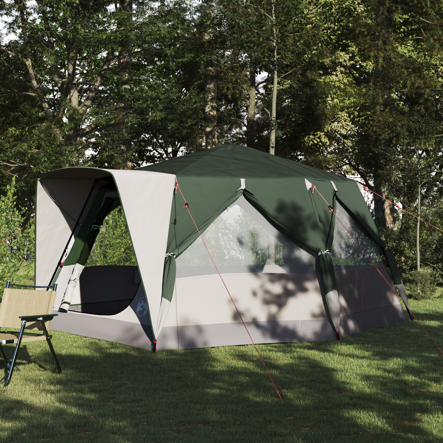 Cabin Tent 7-Person with Roof Green 400 x 350 x 212 cm