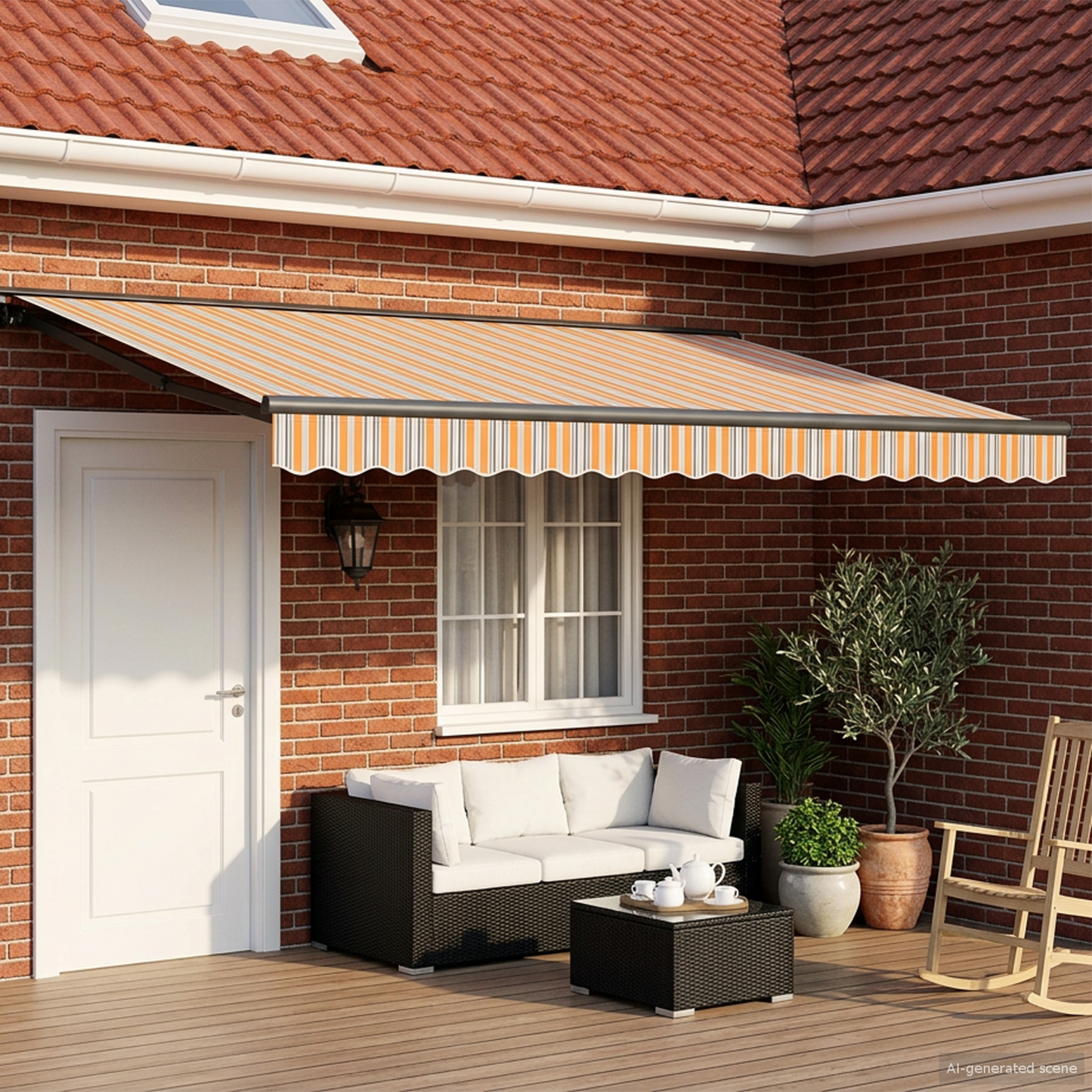 Manual Retractable Awning Orange, Grey, Blue and White
