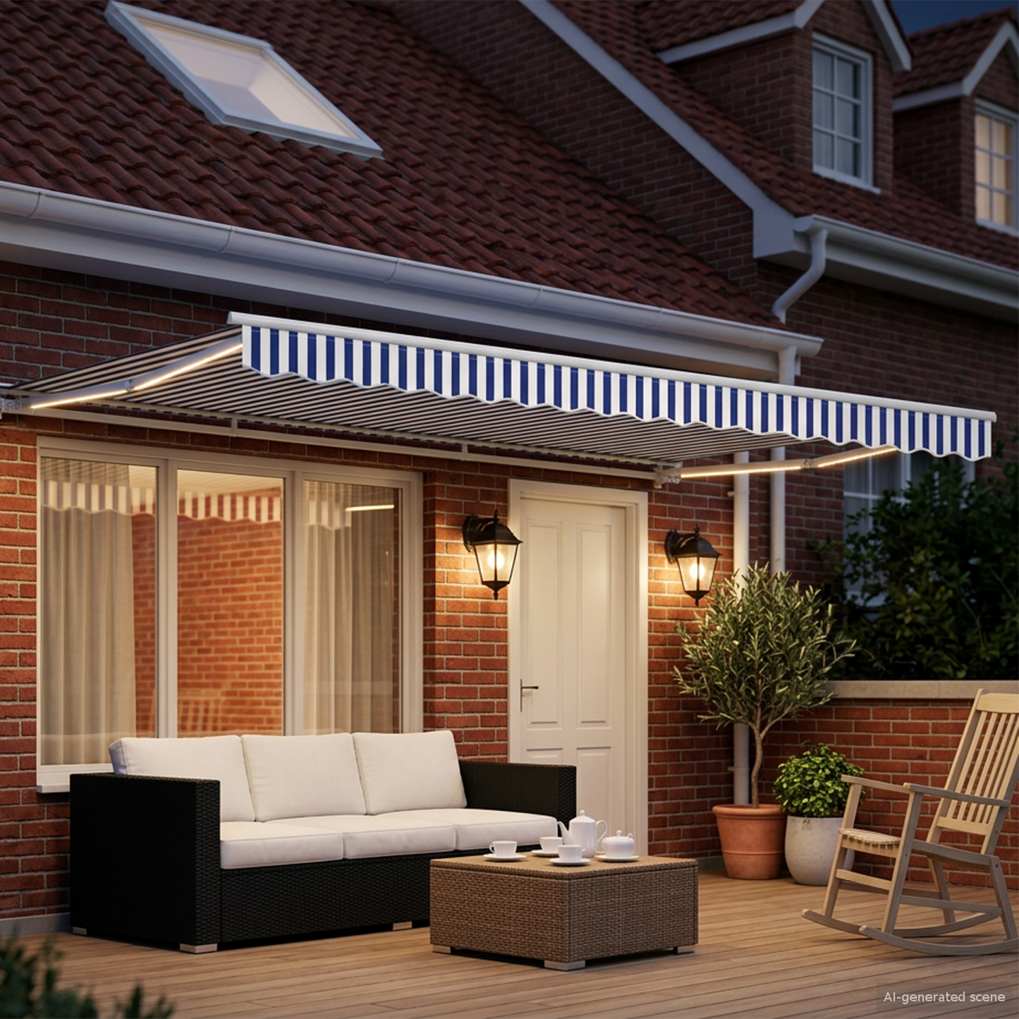 Manual Awning Frame with LEDs Blue and White 4.5 x 3.5 m