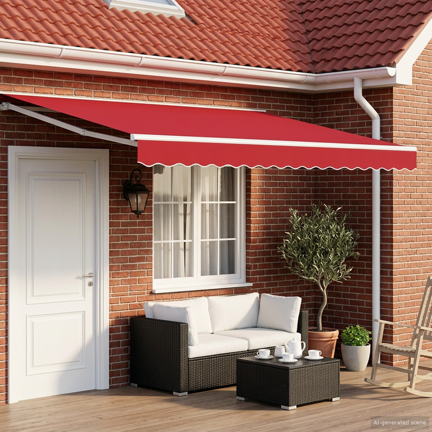Manual Retractable Awning Red 4 x 3 m Polyester with PU coating