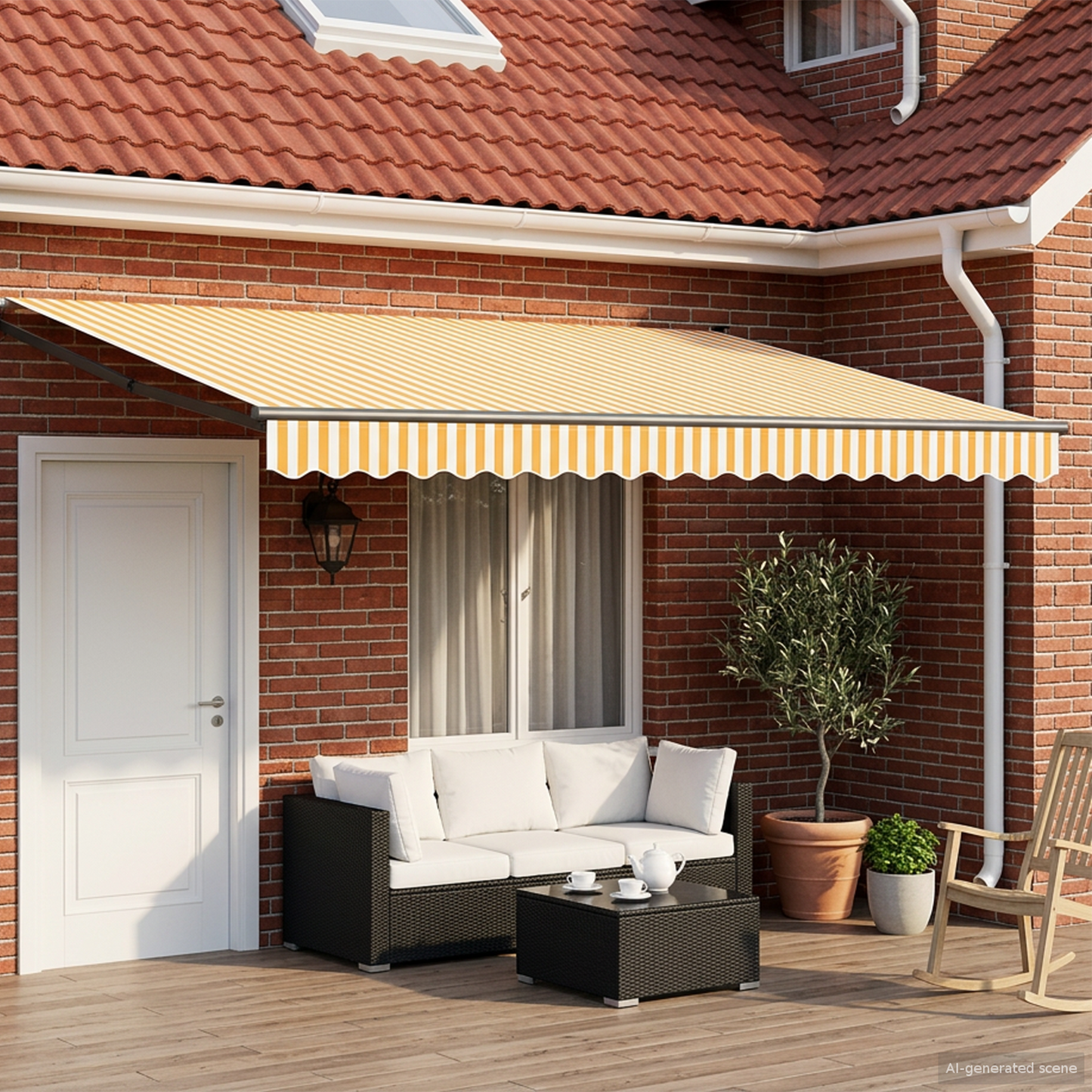 Retractable Awning Yellow and white 4 x 2 m
