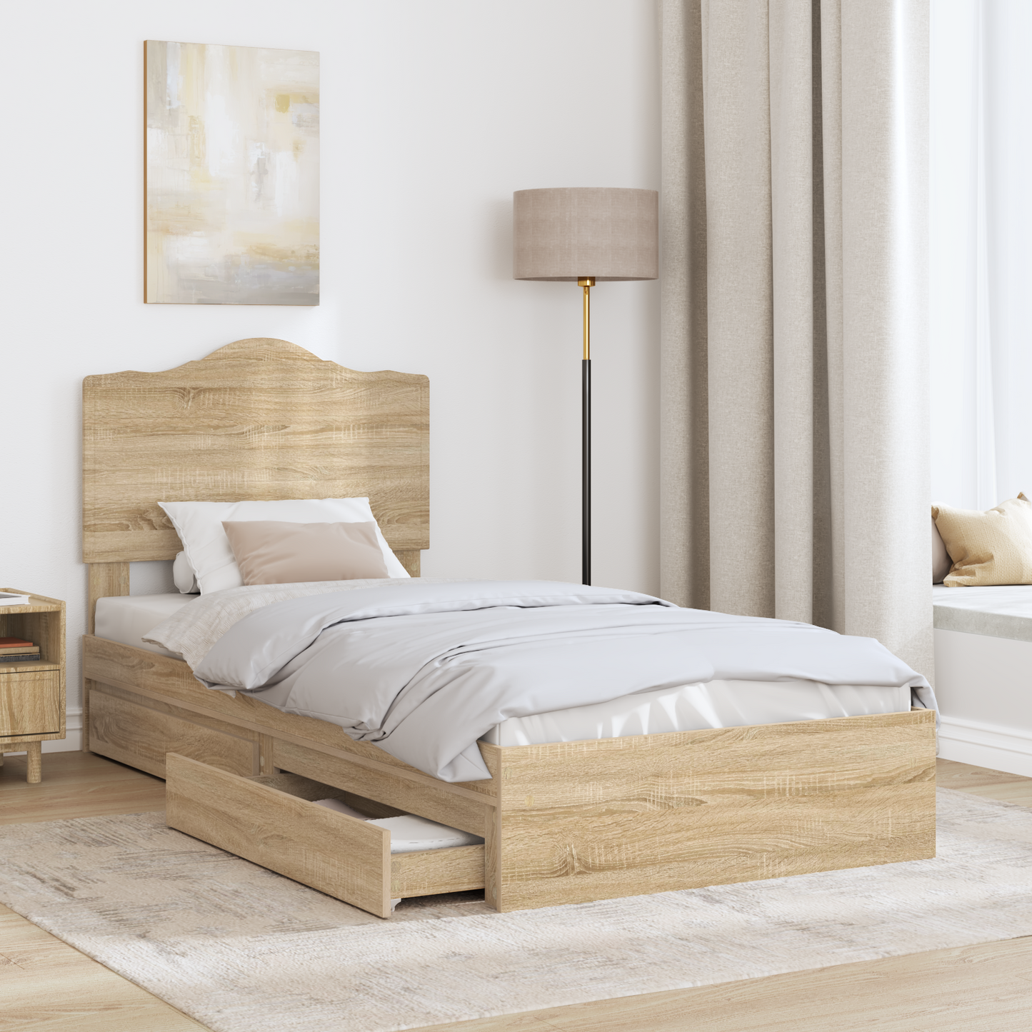 Storage Bed with Drawer Sonoma Oak 90 x 200 cm Engineered Wood