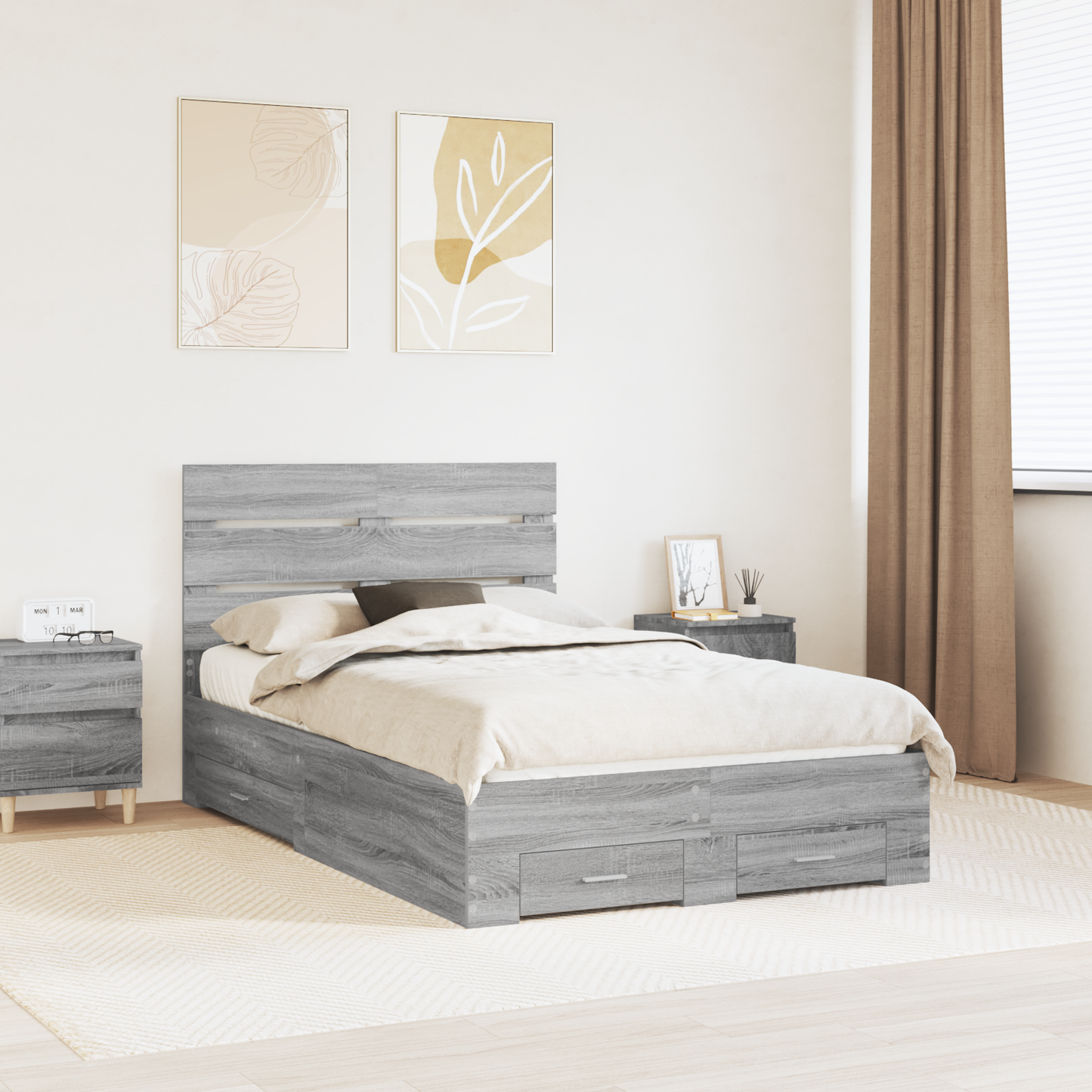 Bed Frame with Drawer Grey Sonoma 120 x 190 cm Engineered Wood