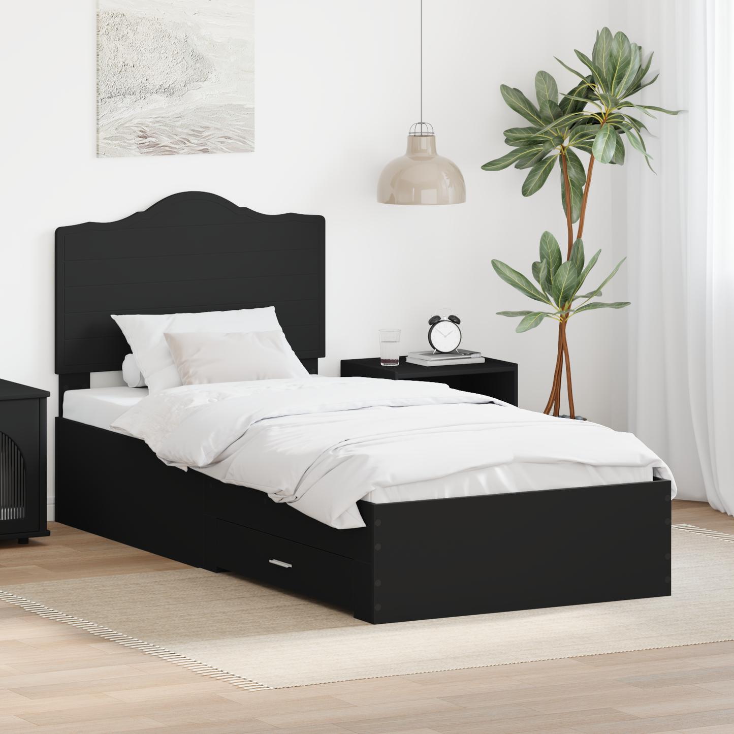 Bed Frame with Headboard Black 70 x 190 cm Engineered Wood