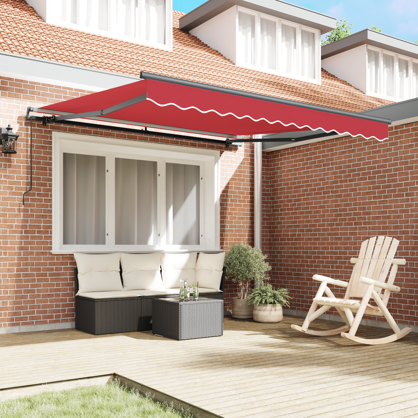 Retractable Awning Red 350 x 250 cm Polyester and Aluminium