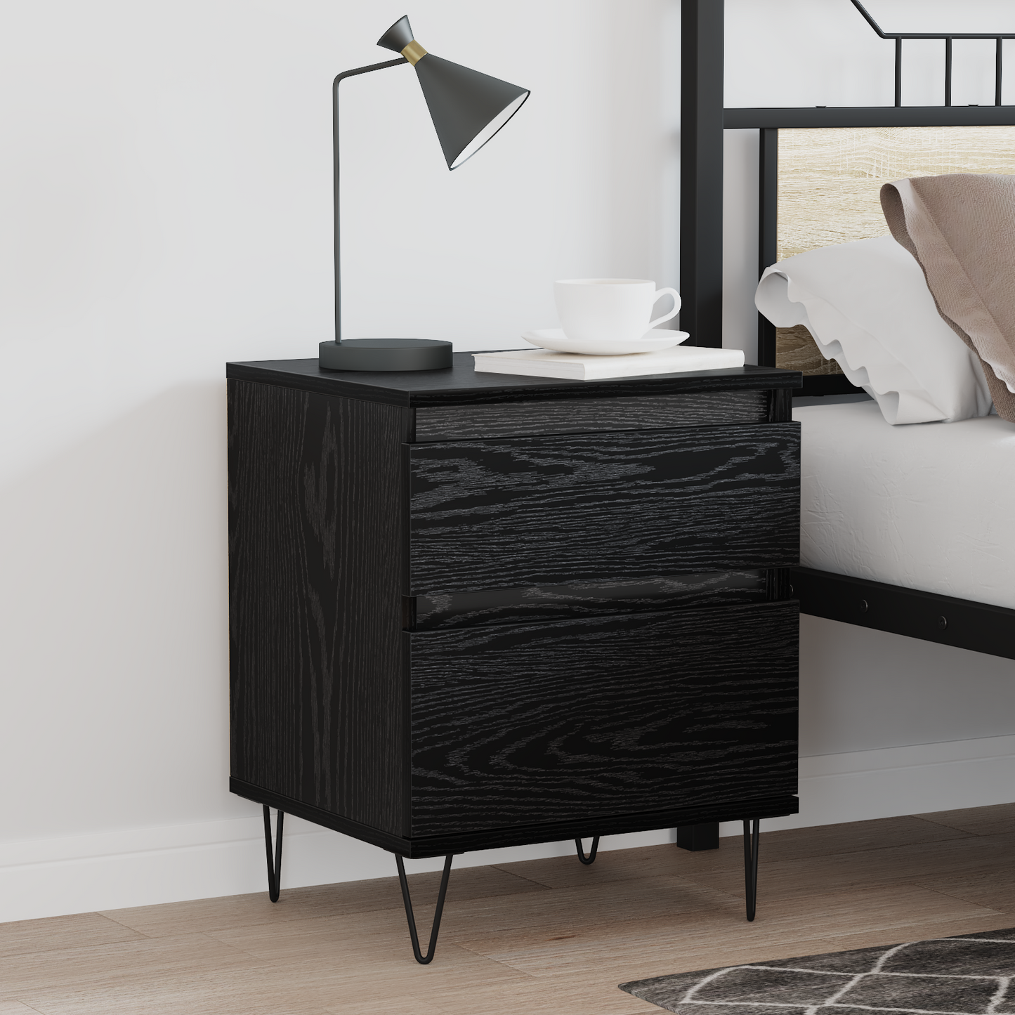 Bed Cabinet Black Oak 40 x 35 x 50 cm Engineered Wood