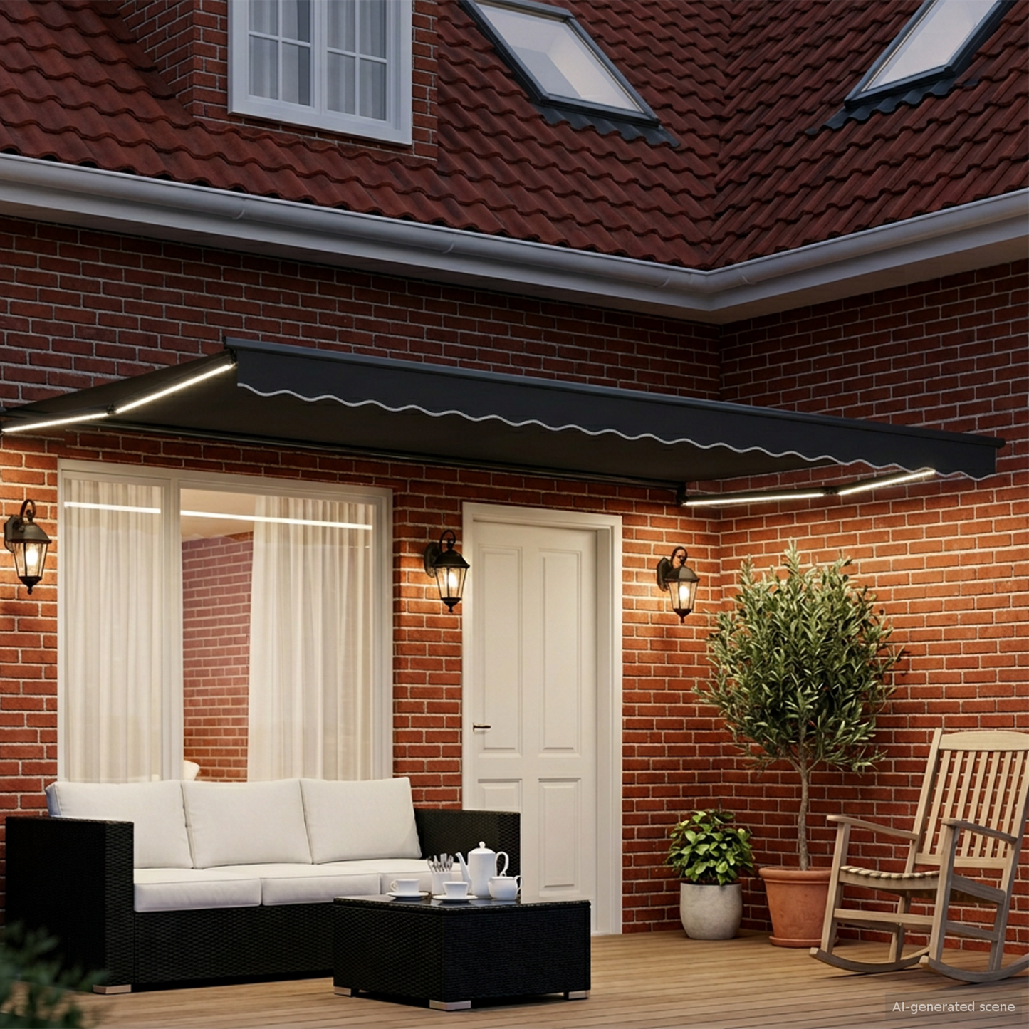 Manual Retractable Awning with LEDs Anthracite 4 x 3 m