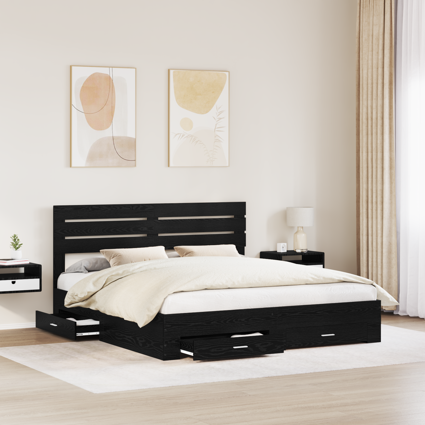 Bed Frame with Drawer with Headboard Manual Engineered Wood