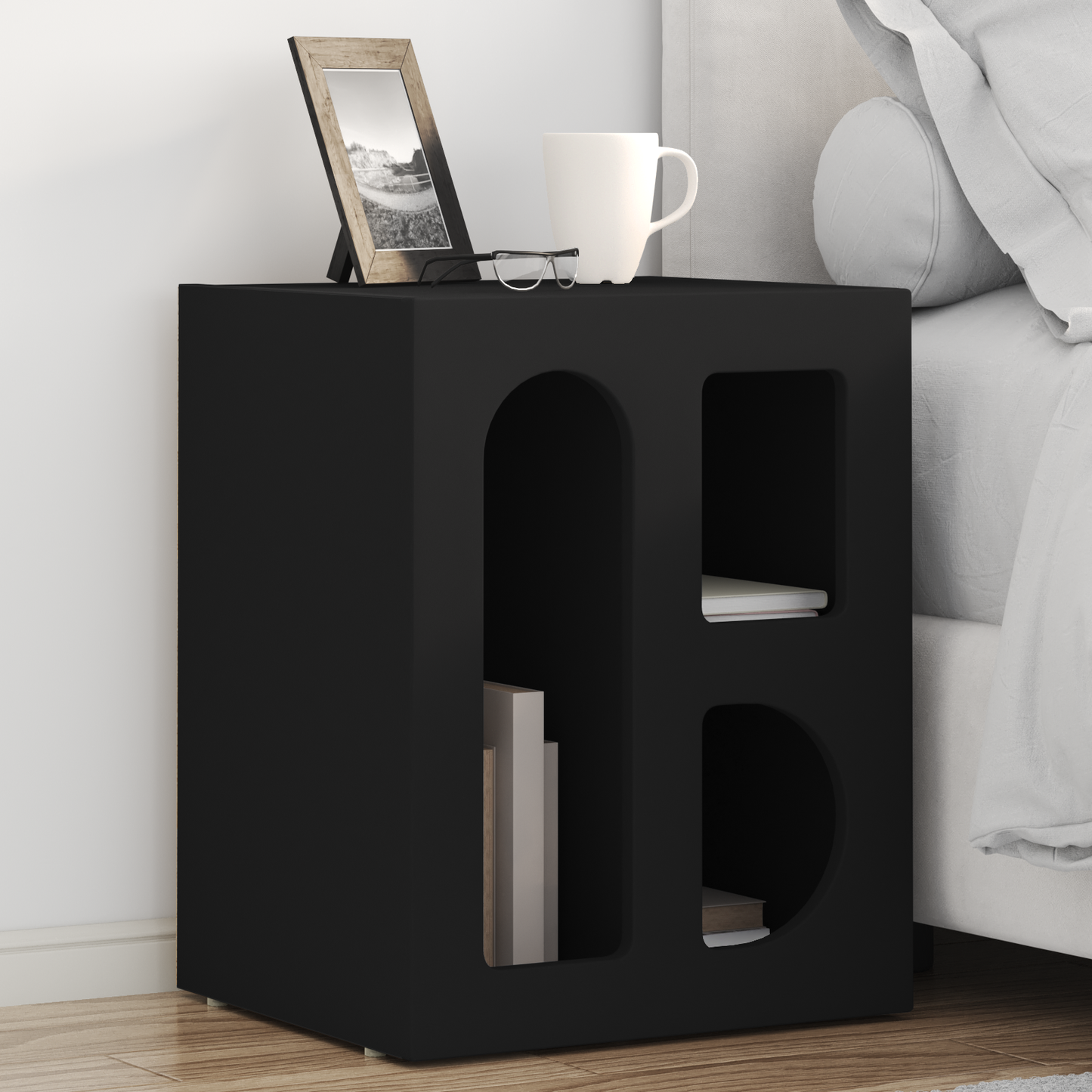 Bedside Table ELST Black 40 x 35 x 50 cm Engineered Wood