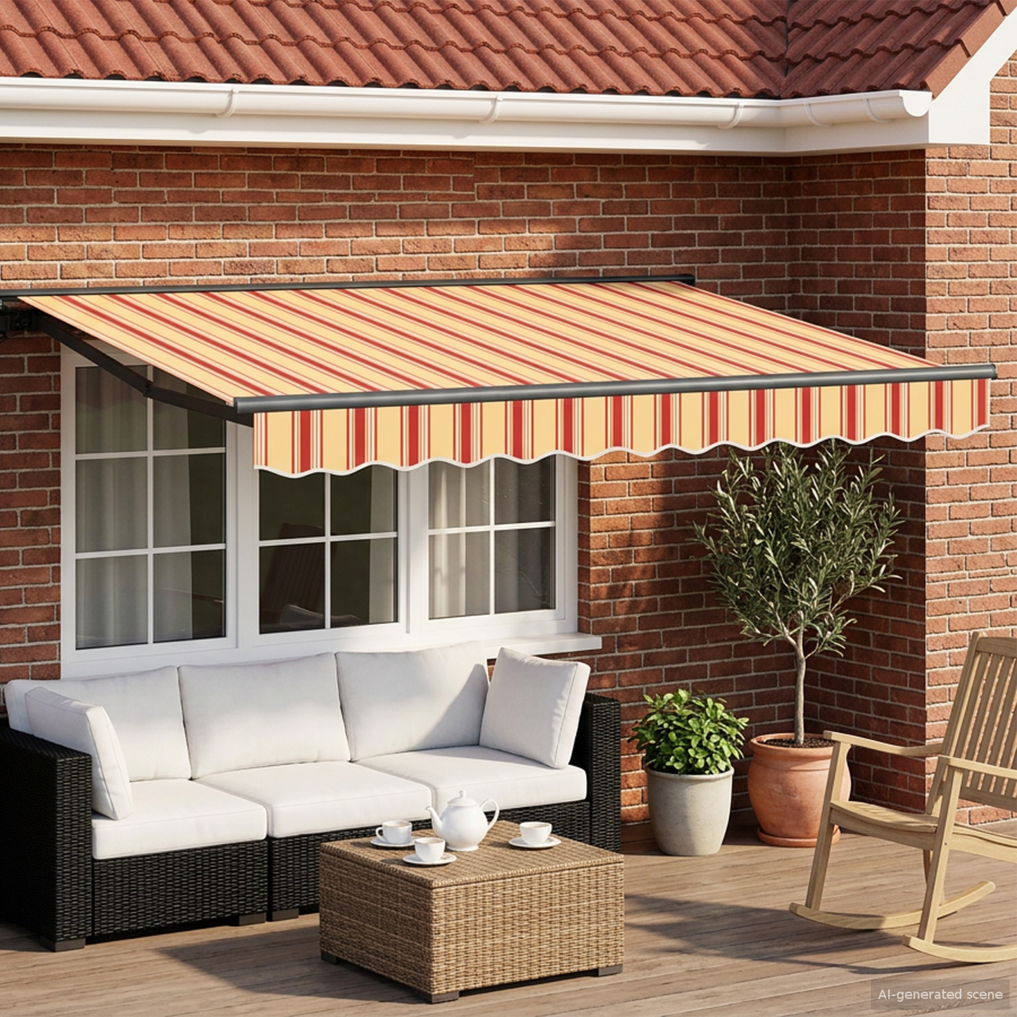 Manual Retractable Awning Yellow, Orange and White 3.5 x 2 m