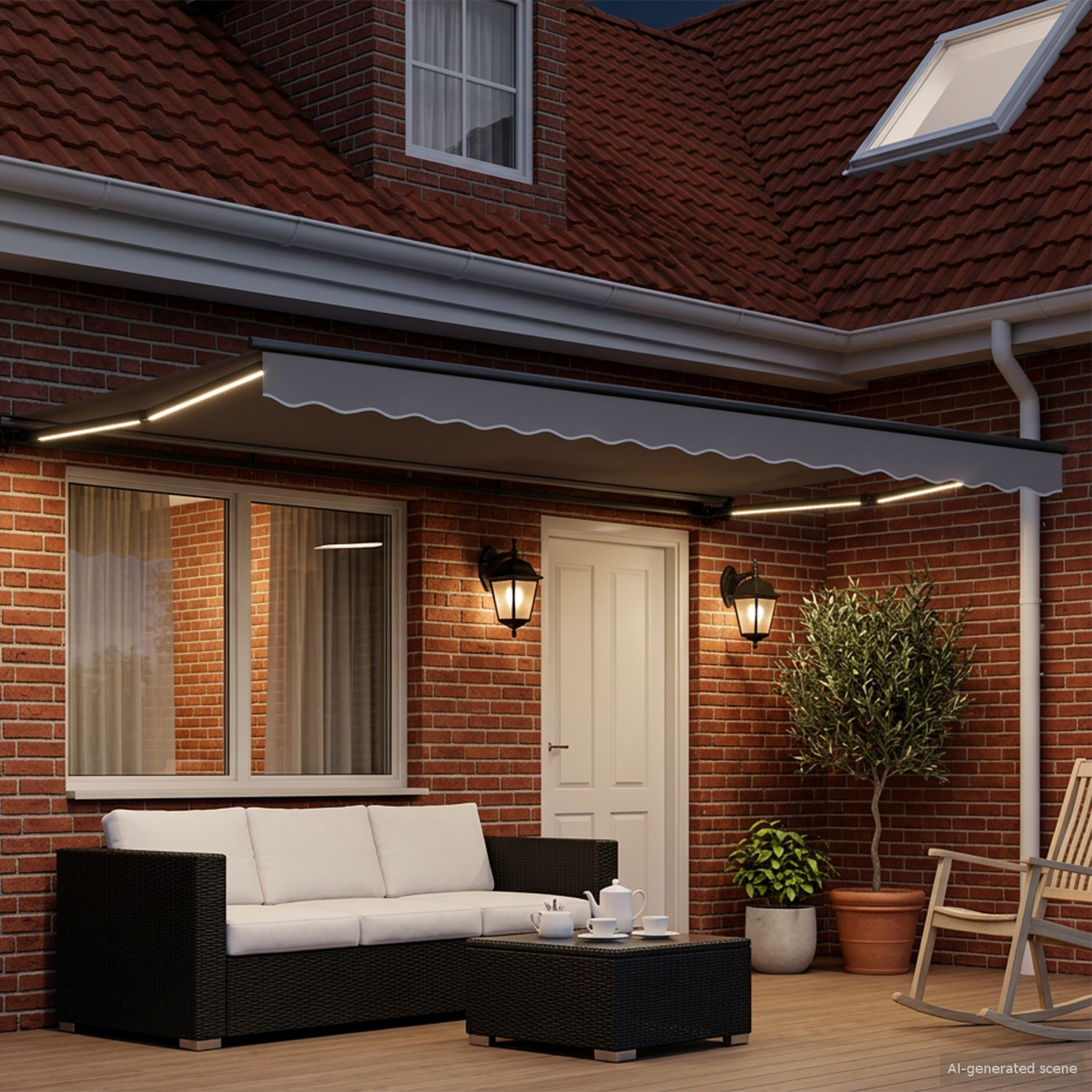 Manual Awning Frame with LEDs Anthracite 4 x 3.5 m Aluminium