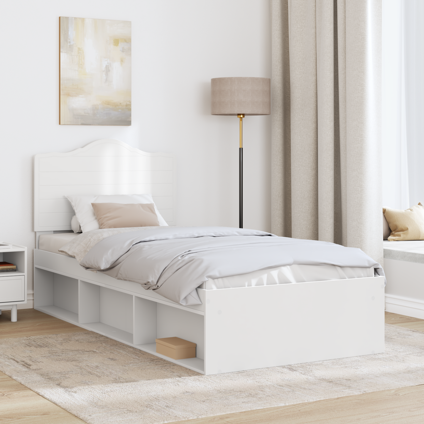 Bed Frame with Headboard White 90 x 190 cm Solid Pine Wood