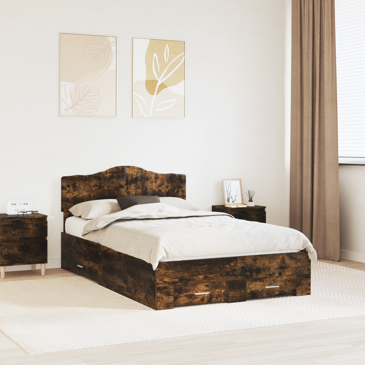 Bed Frame with Drawer Smoked Oak 120 x 190 cm Engineered Wood