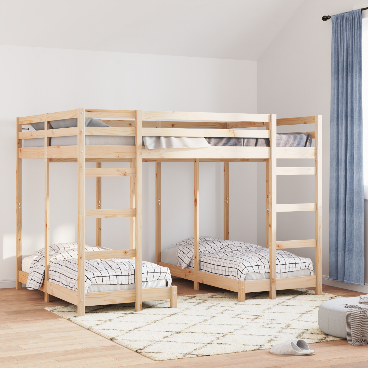 Triple Bunk Bed Frame Brown 140 x 200 cm Solid Pine Wood