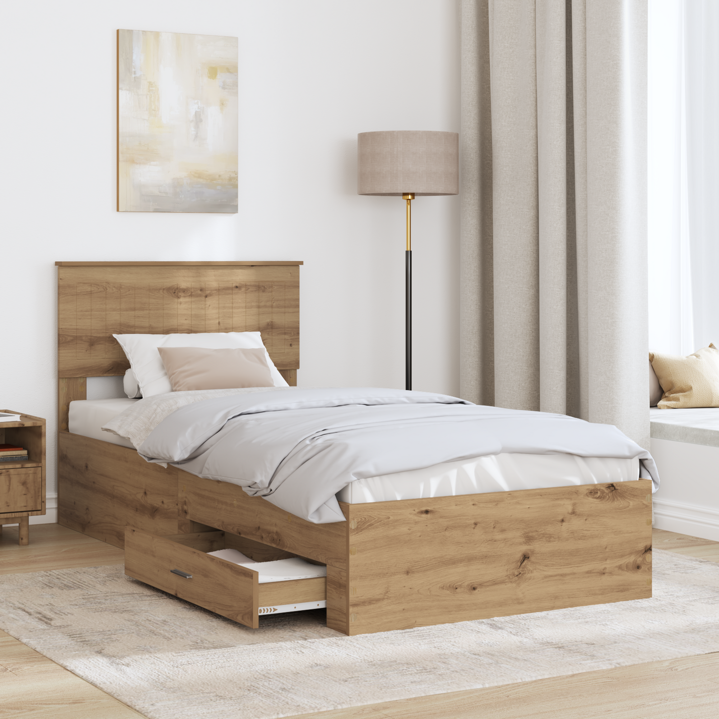 Bed Frame with Drawer Artisan Oak 90 x 190 cm Engineered Wood